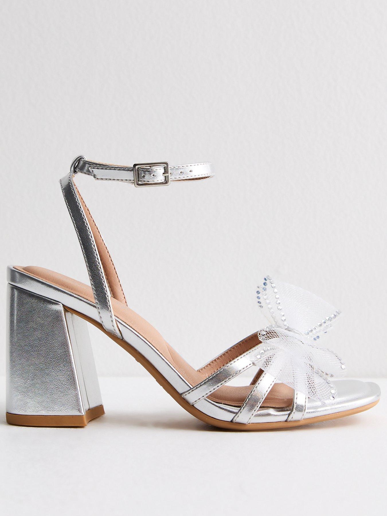 New Look Mesh Bow Block Heel Sandals Silver Very Ireland - Main Image