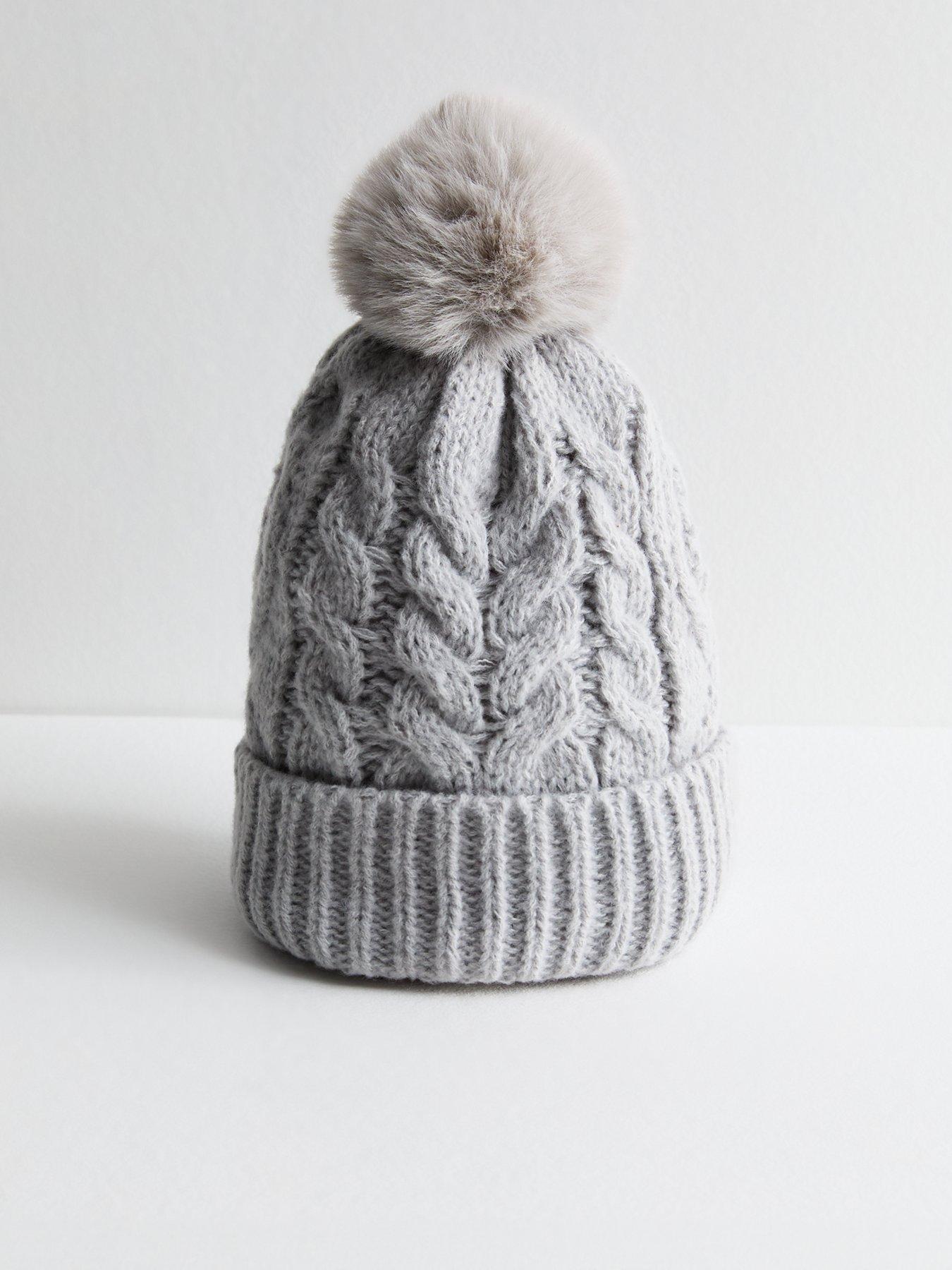 new-look-grey-faux-fur-pom-pom-bobble-hat