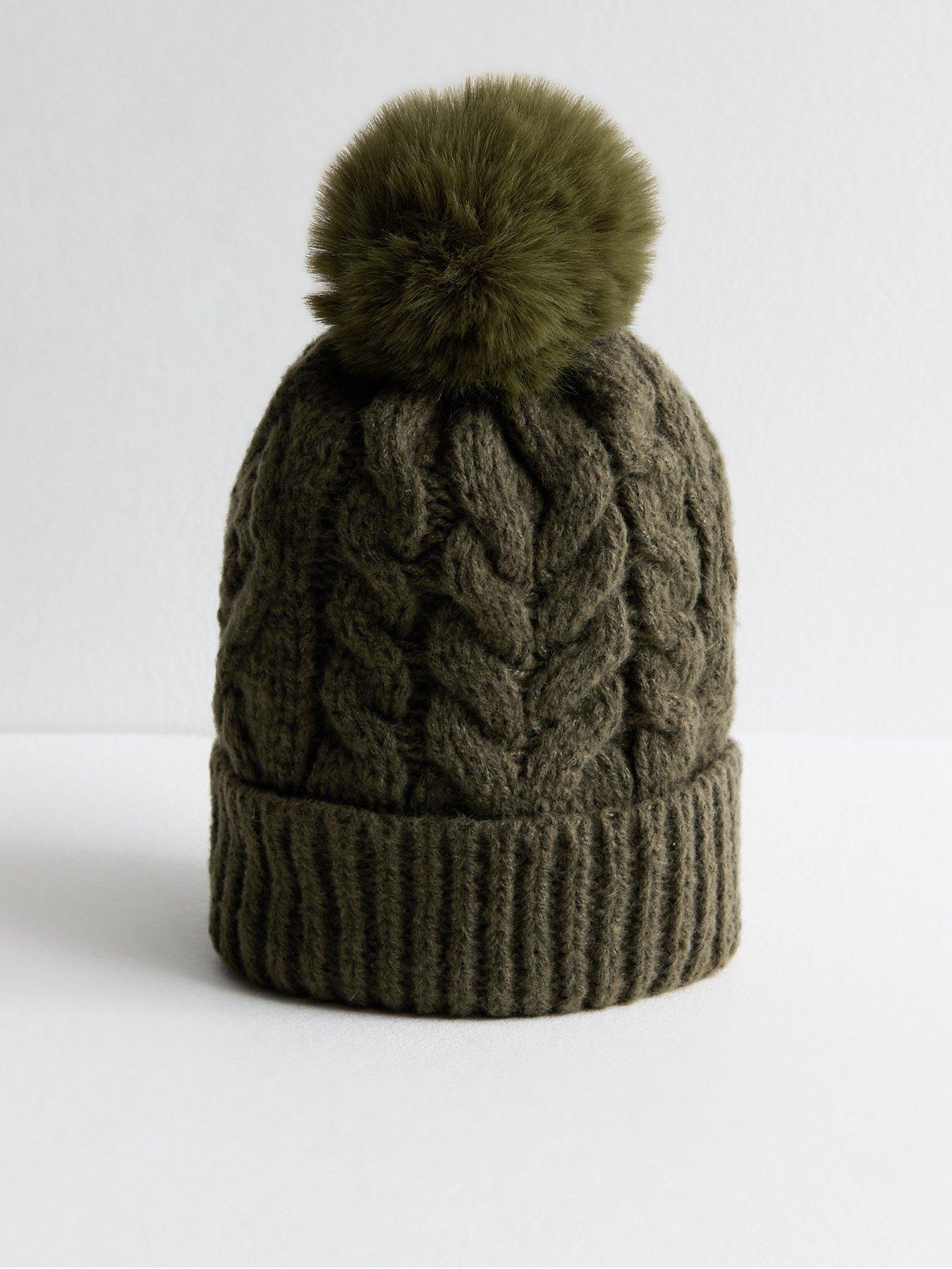 new-look-khaki-faux-fur-pom-pom-bobble-hat