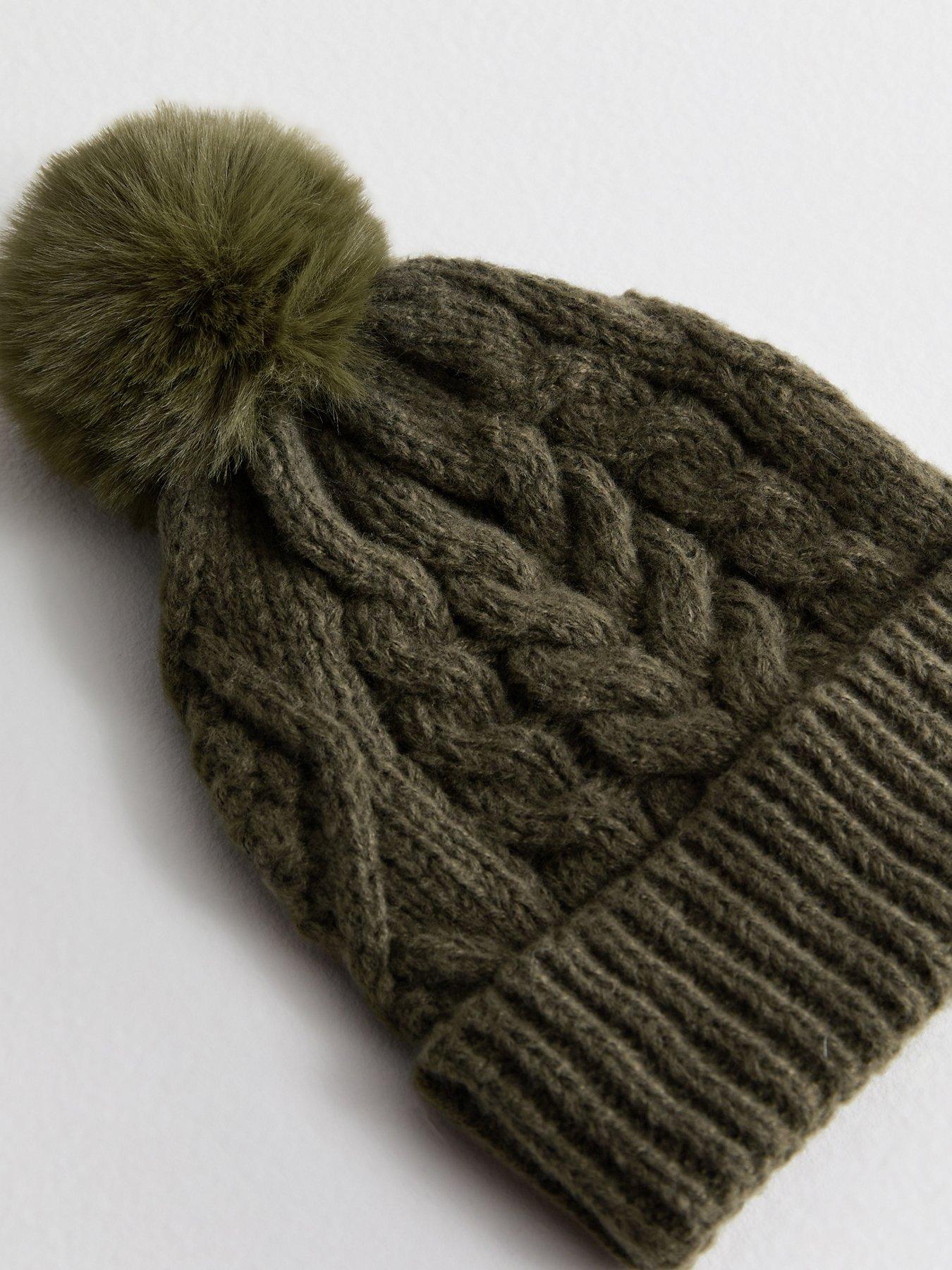 new-look-khaki-faux-fur-pom-pom-bobble-hatback