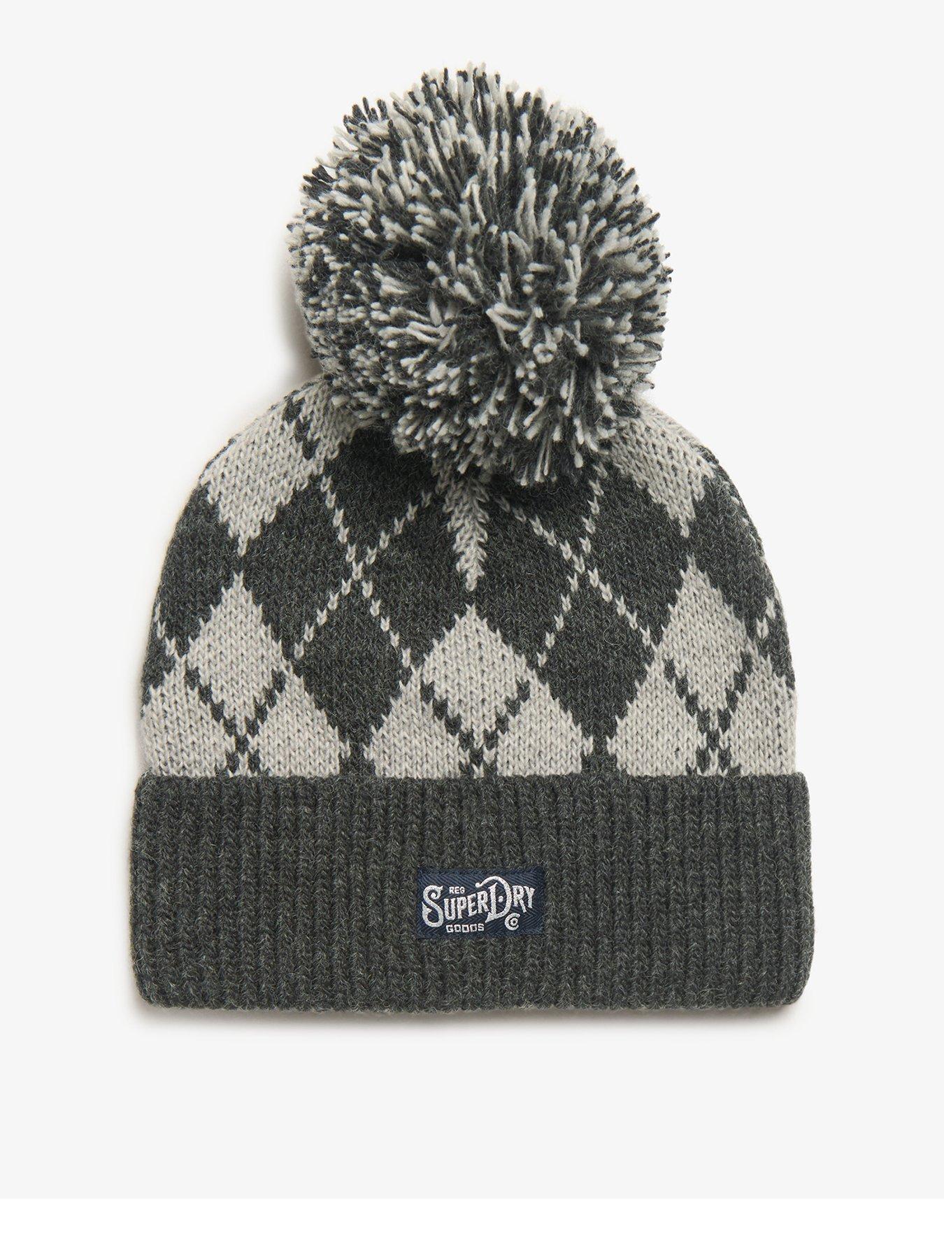 superdry-argyle-knitted-bobble-beanie-hat-grey