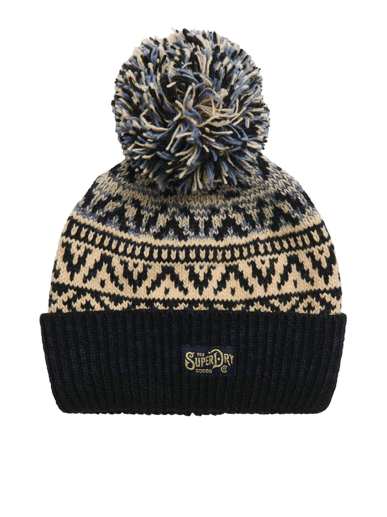 superdry-superdry-fairisle-knitted-bobble-beanie-hat-navy