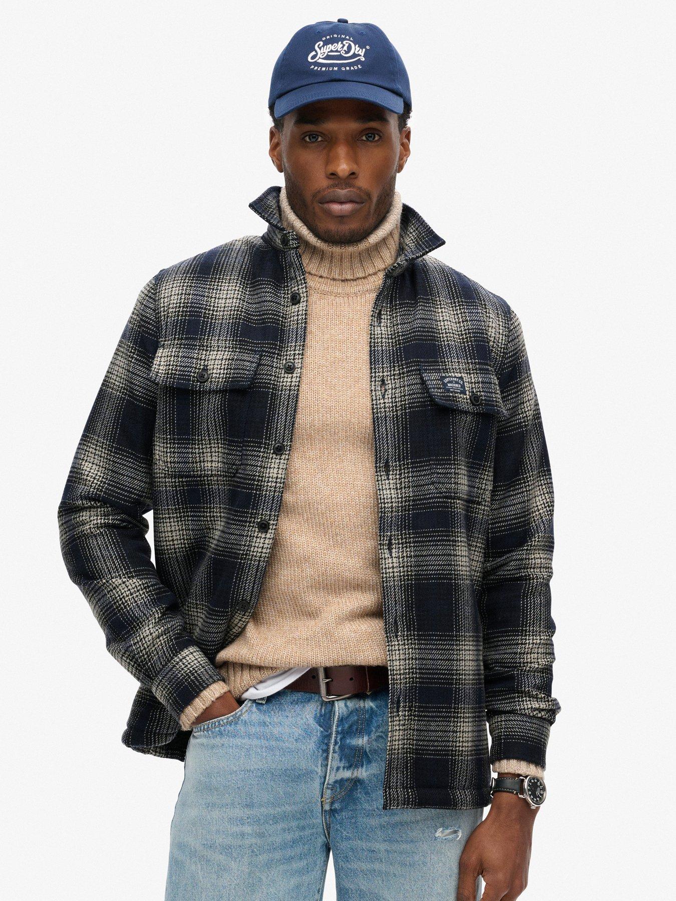 undefined Wool Blend Miller Check Overshirt - Navy