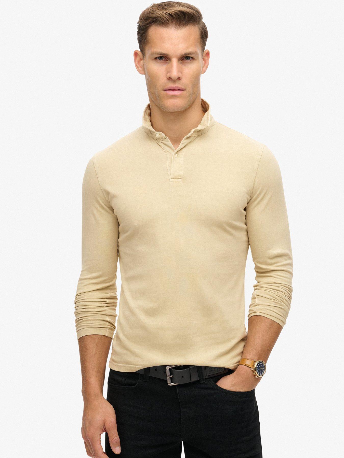 undefined Studios Long Sleeve Slim Fit Jersey Polo Shirt - Beige