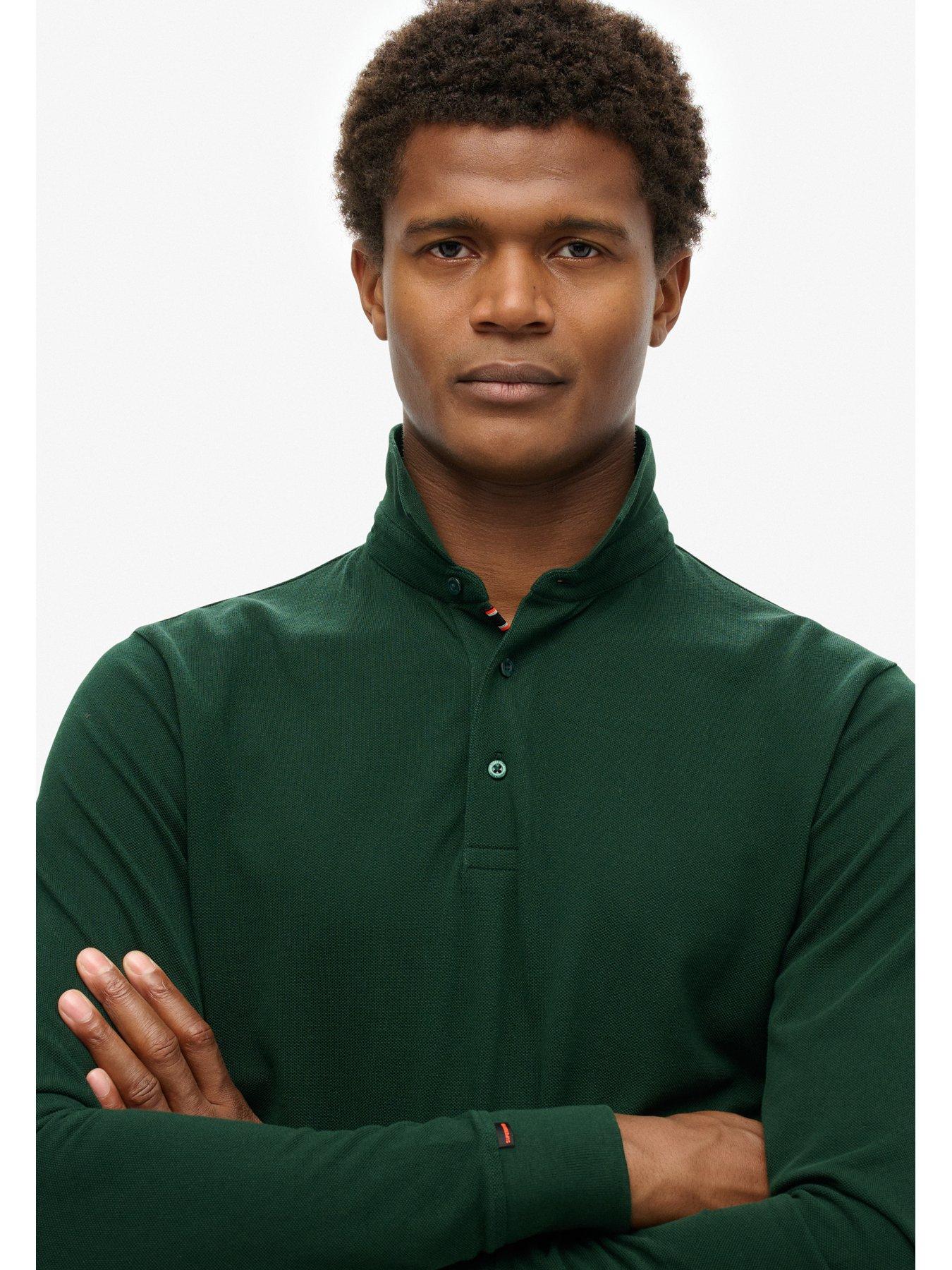 superdry-cotton-long-sleeve-regular-fit-pique-polo-shirt-dark-greenoutfit