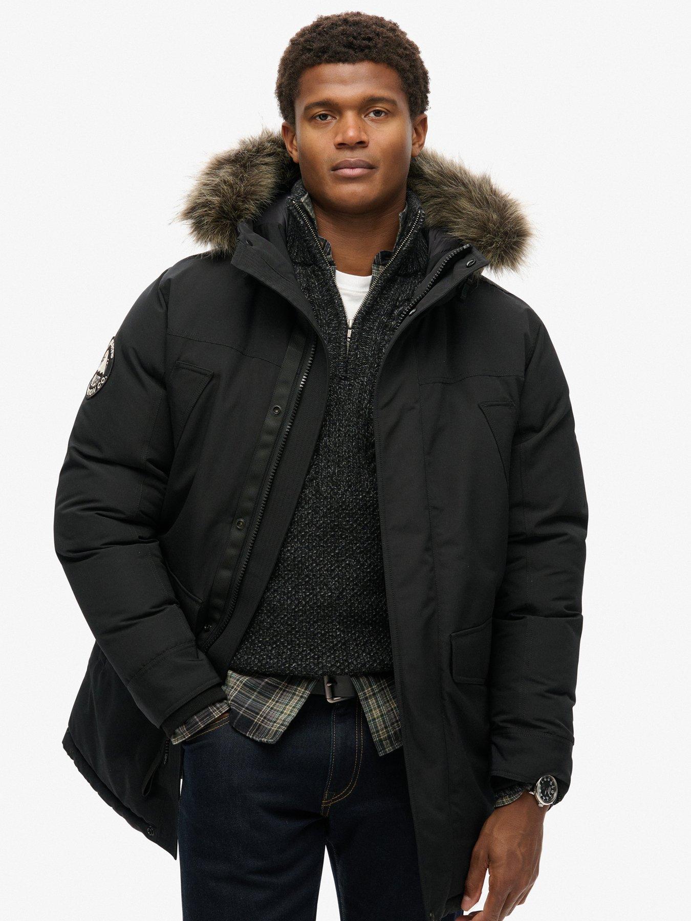 Image 1 of 6 of Superdry Superdry Everest Faux Fur Hooded Parka Coat - Black