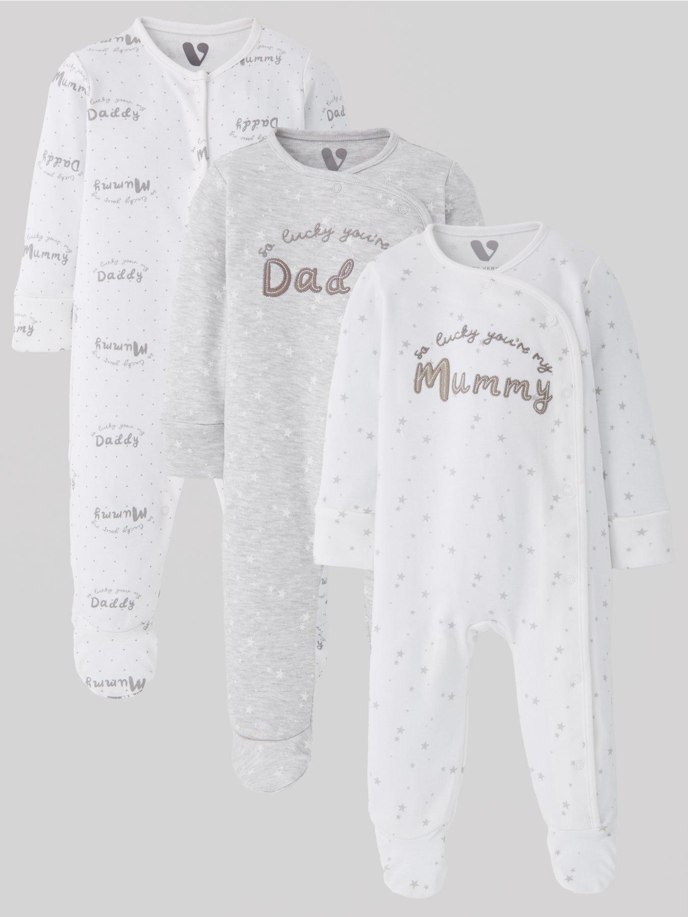Image 1 of 5 of Mini V by Very Baby Unisex 3 Pack Mummy And Daddy Sleepsuits - Multi