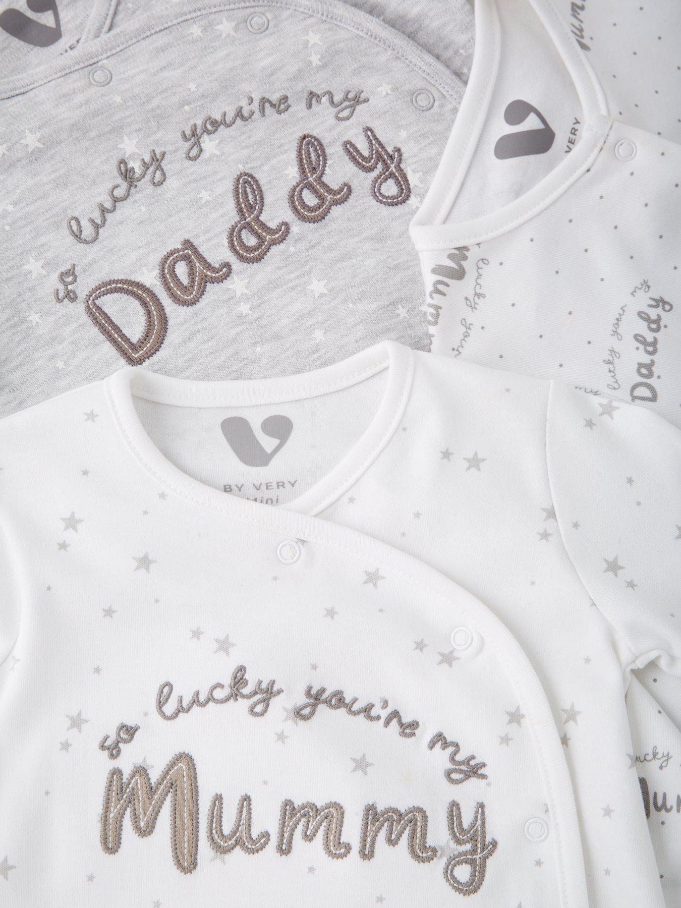 Image 5 of 5 of Mini V by Very Baby Unisex 3 Pack Mummy And Daddy Sleepsuits - Multi