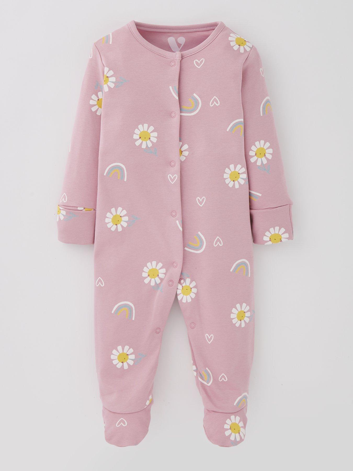 Image 3 of 5 of Mini V by Very Baby Girl 3 Pack Flower Sleepsuits - Multi