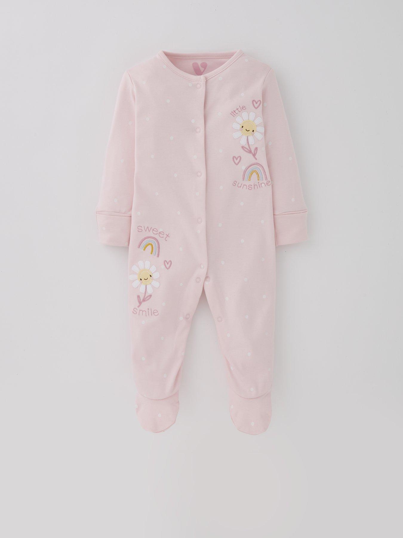 Image 4 of 5 of Mini V by Very Baby Girl 3 Pack Flower Sleepsuits - Multi