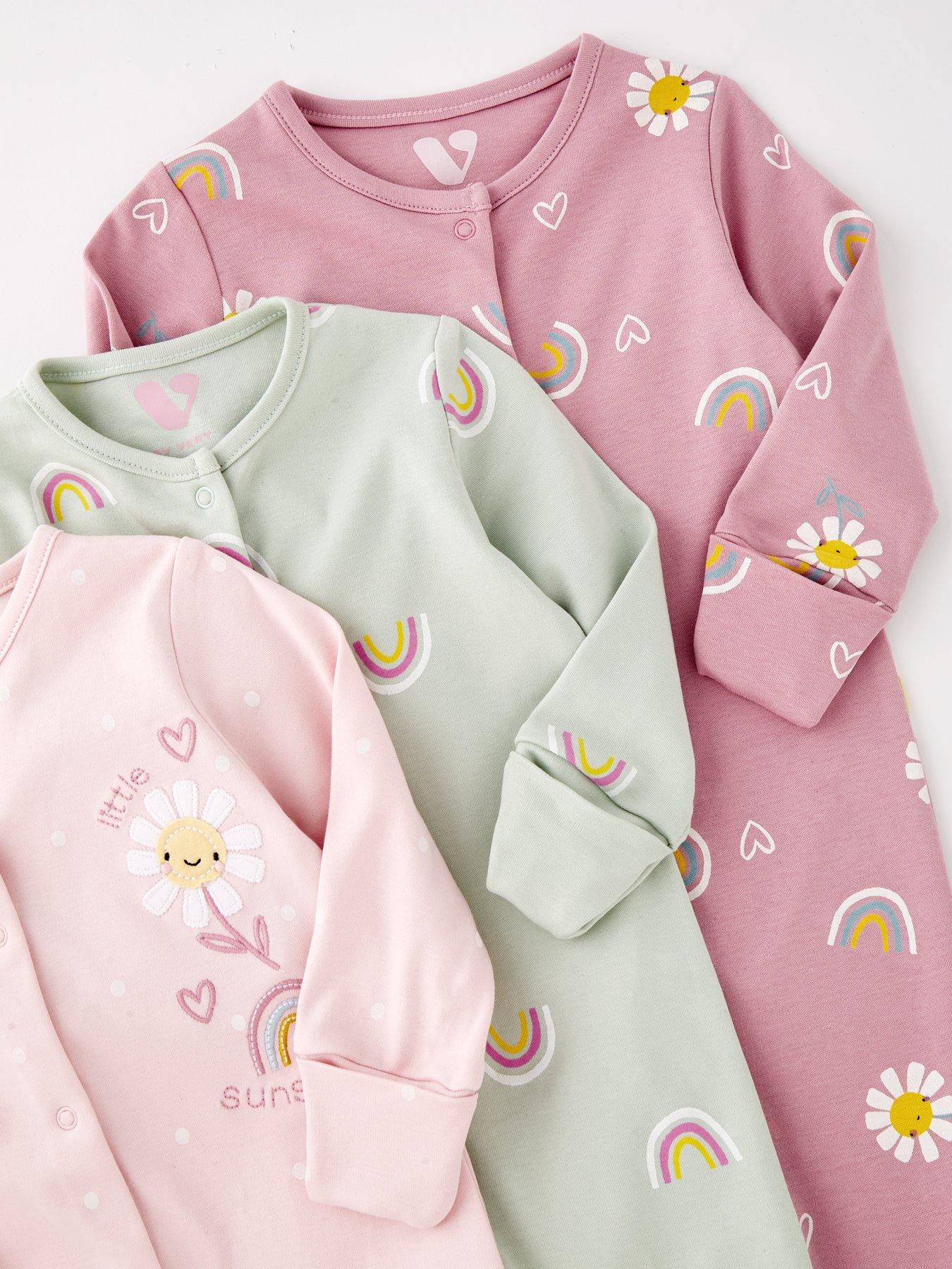 Image 5 of 5 of Mini V by Very Baby Girl 3 Pack Flower Sleepsuits - Multi