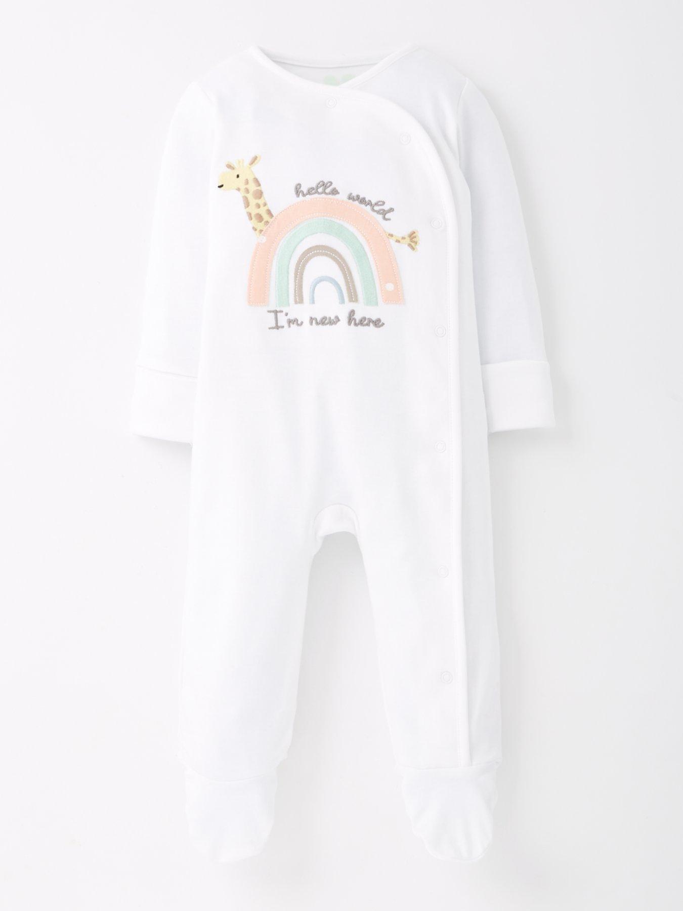 Image 1 of 4 of The Very Collection Baby Unisex I'm New Here Sleepsuit - White