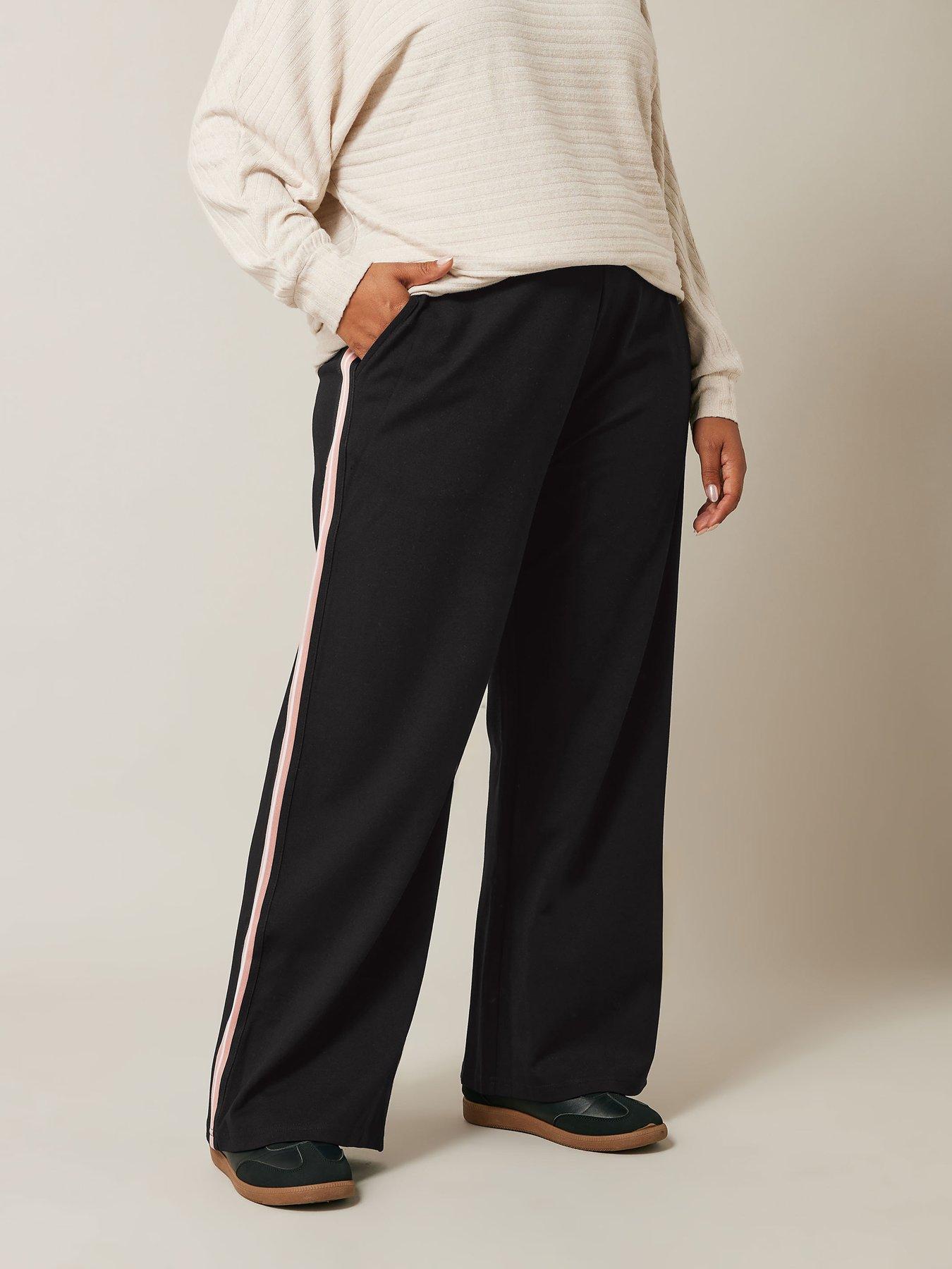 evans-wide-leg-side-stripe-trouser-blackfront