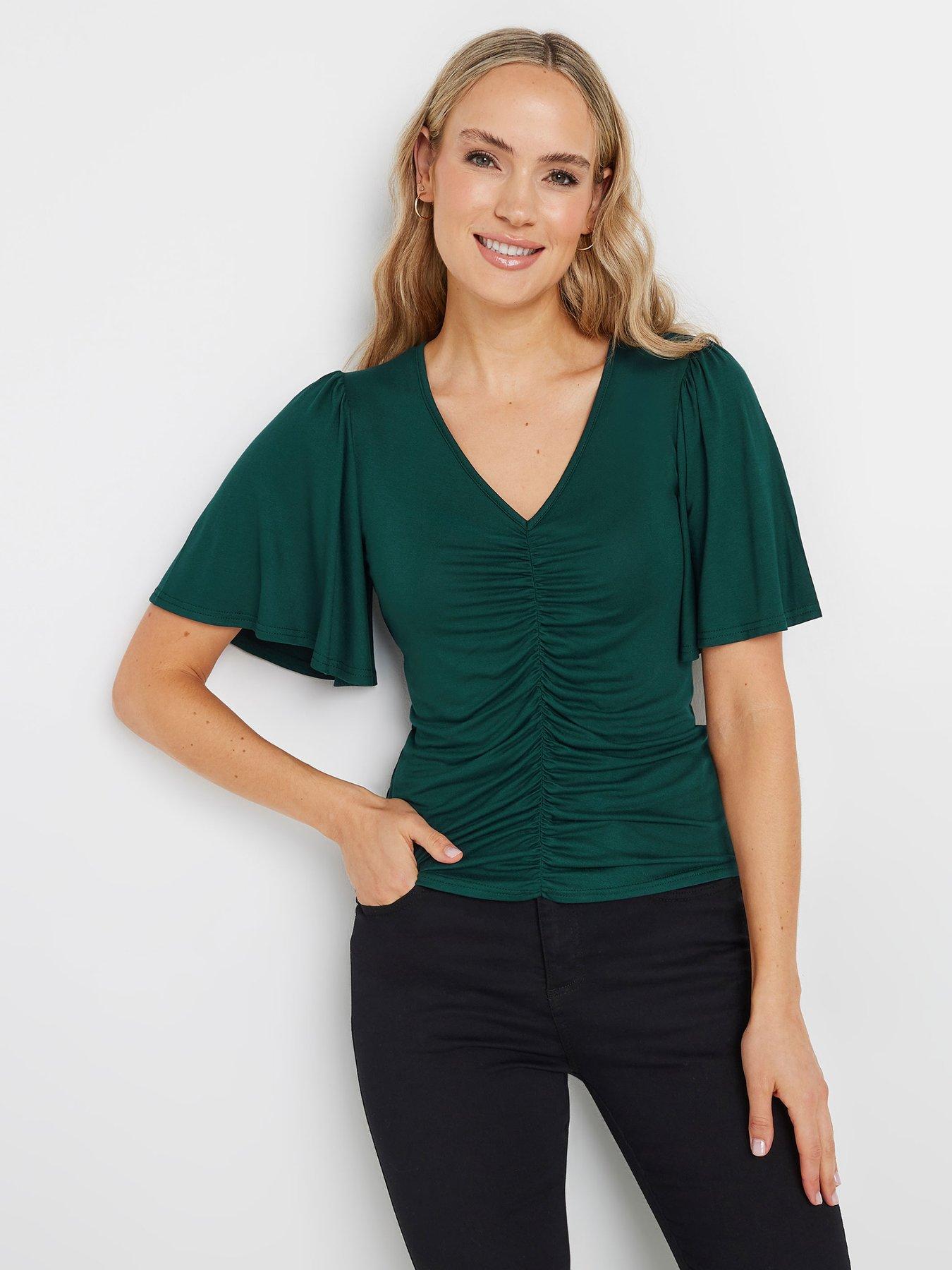 long-tall-sally-tall-angel-sleeve-ruched-front-top-green