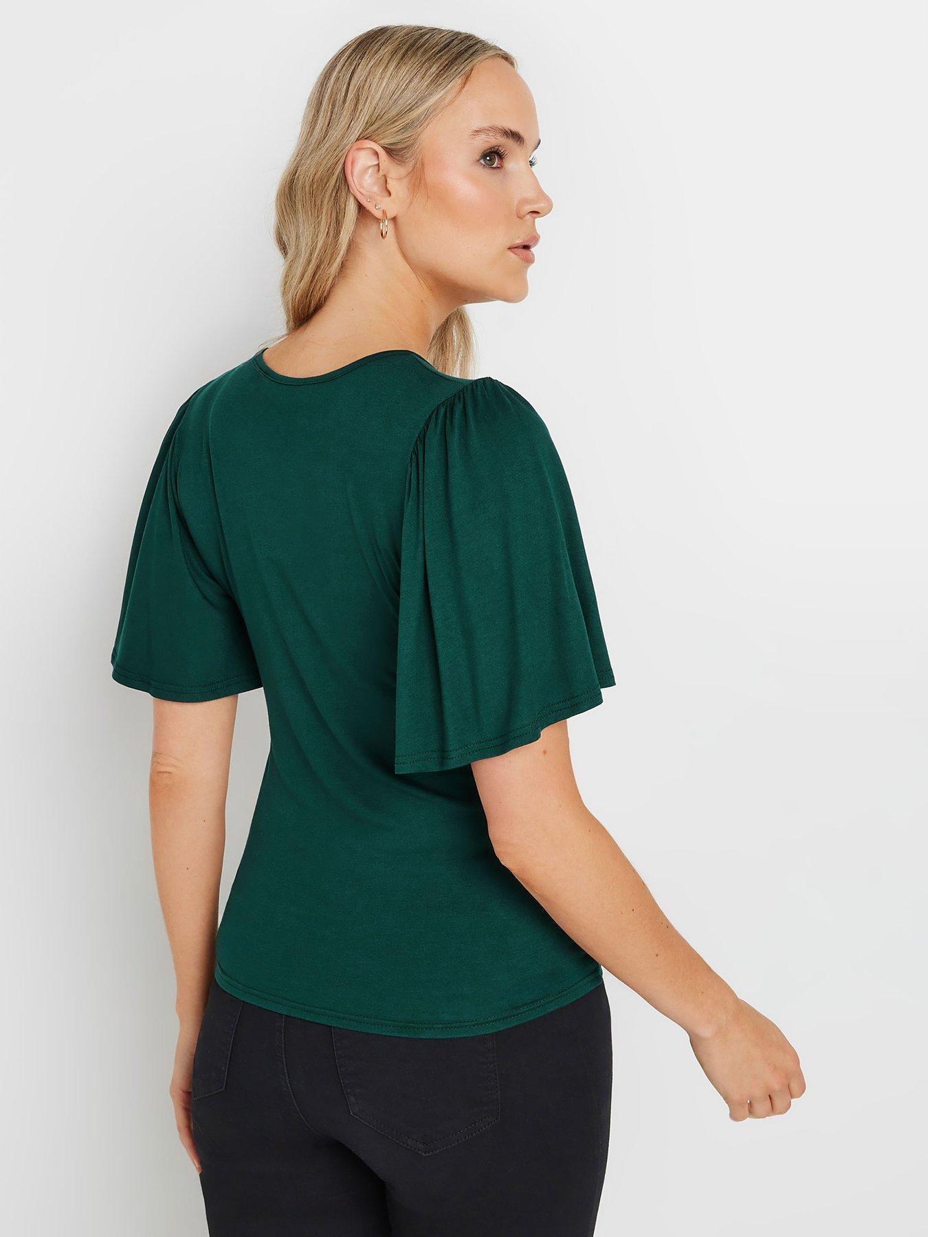 long-tall-sally-tall-angel-sleeve-ruched-front-top-greenstillFront