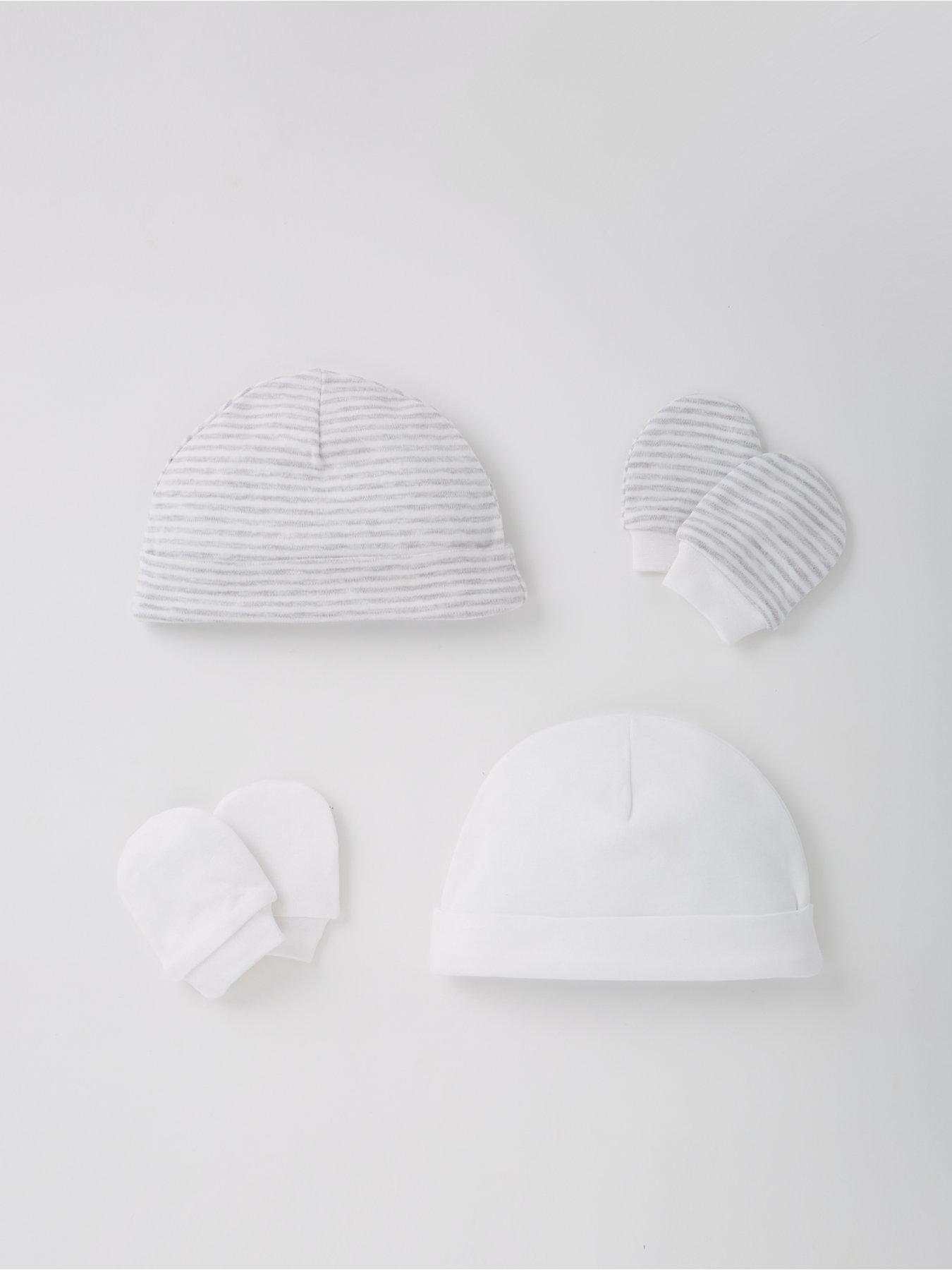 everyday-baby-unisex-2-pack-hat-and-scratch-mitten-set-white