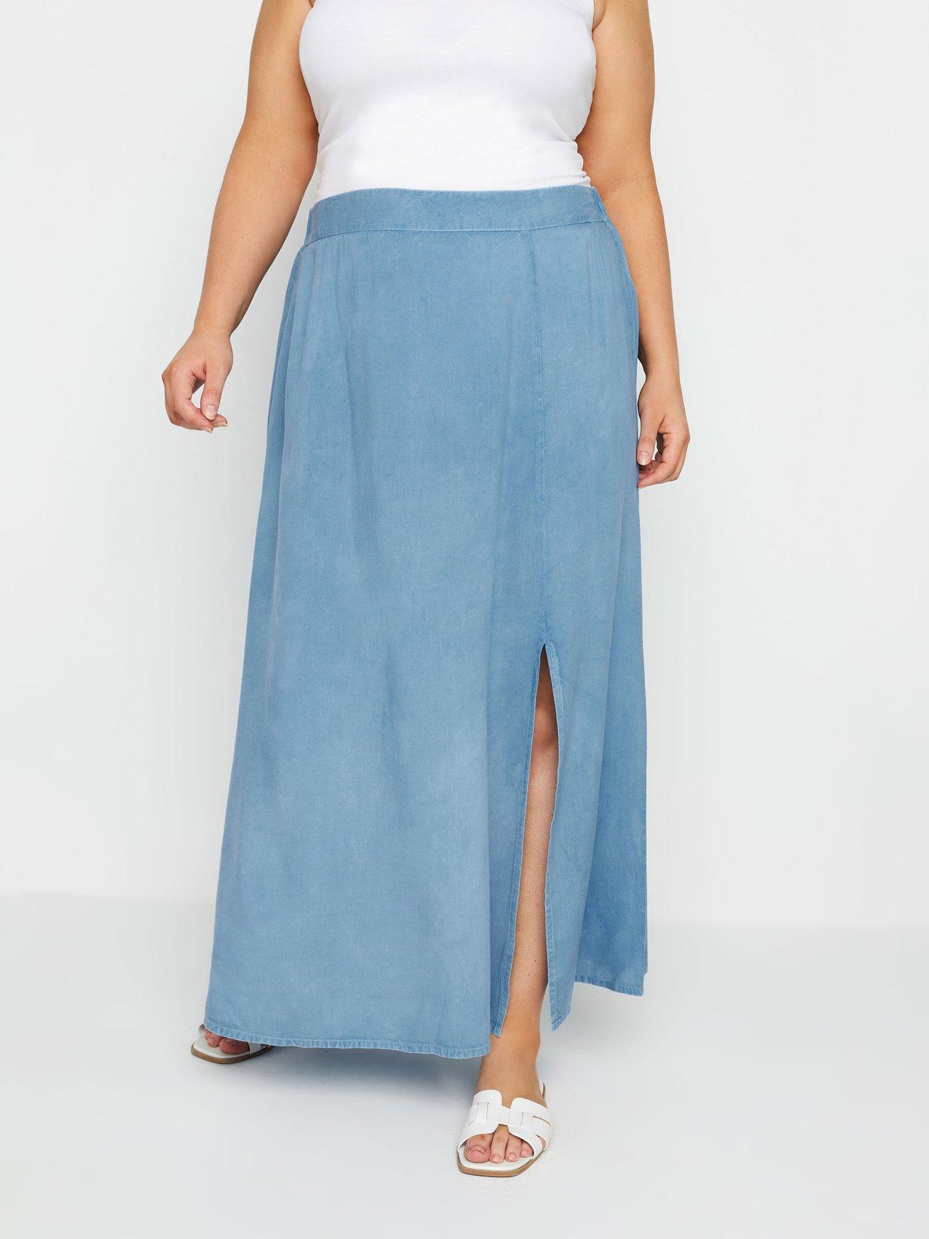Image 1 of 4 of Yours Curve Side Split Chambray Skirt