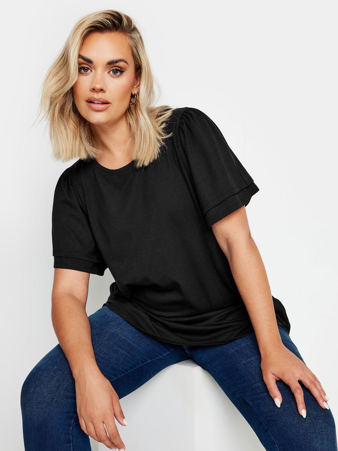 yours-curve-double-frill-angel-sleeve-top-blackfront