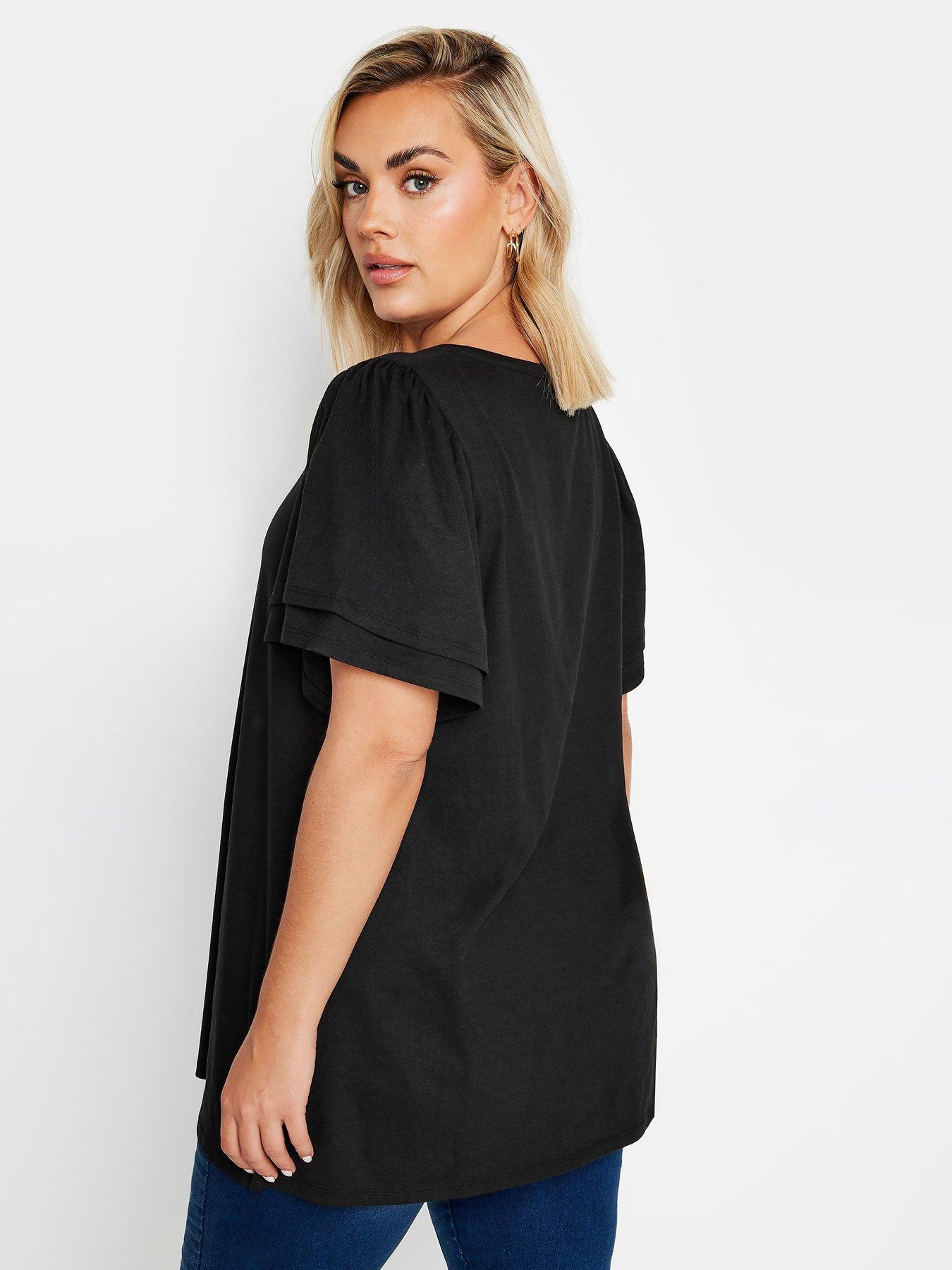 yours-curve-double-frill-angel-sleeve-top-blackstillFront