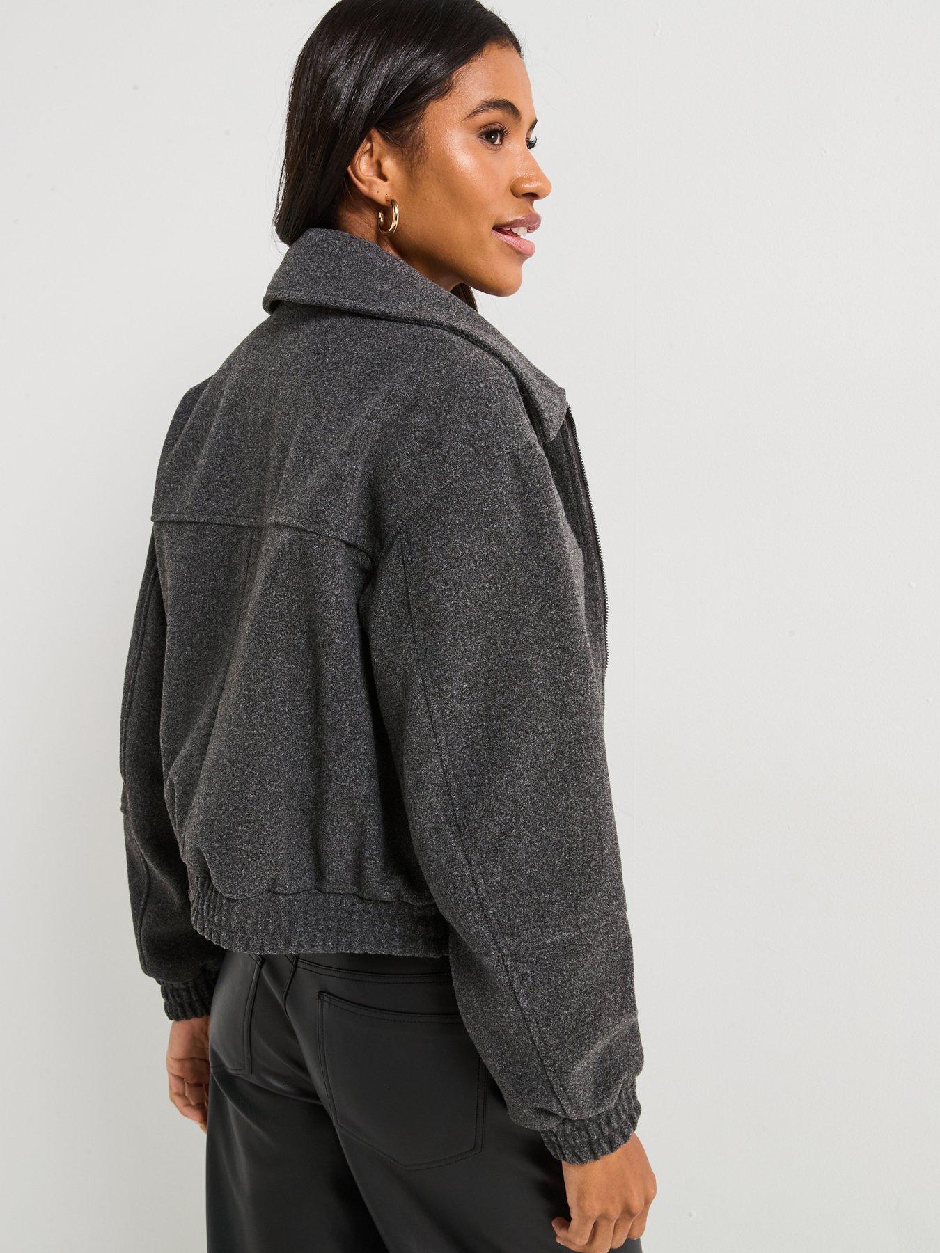 Image 2 of 6 of V by Very Faux Wool Zip Through Bomber Jacket - Grey