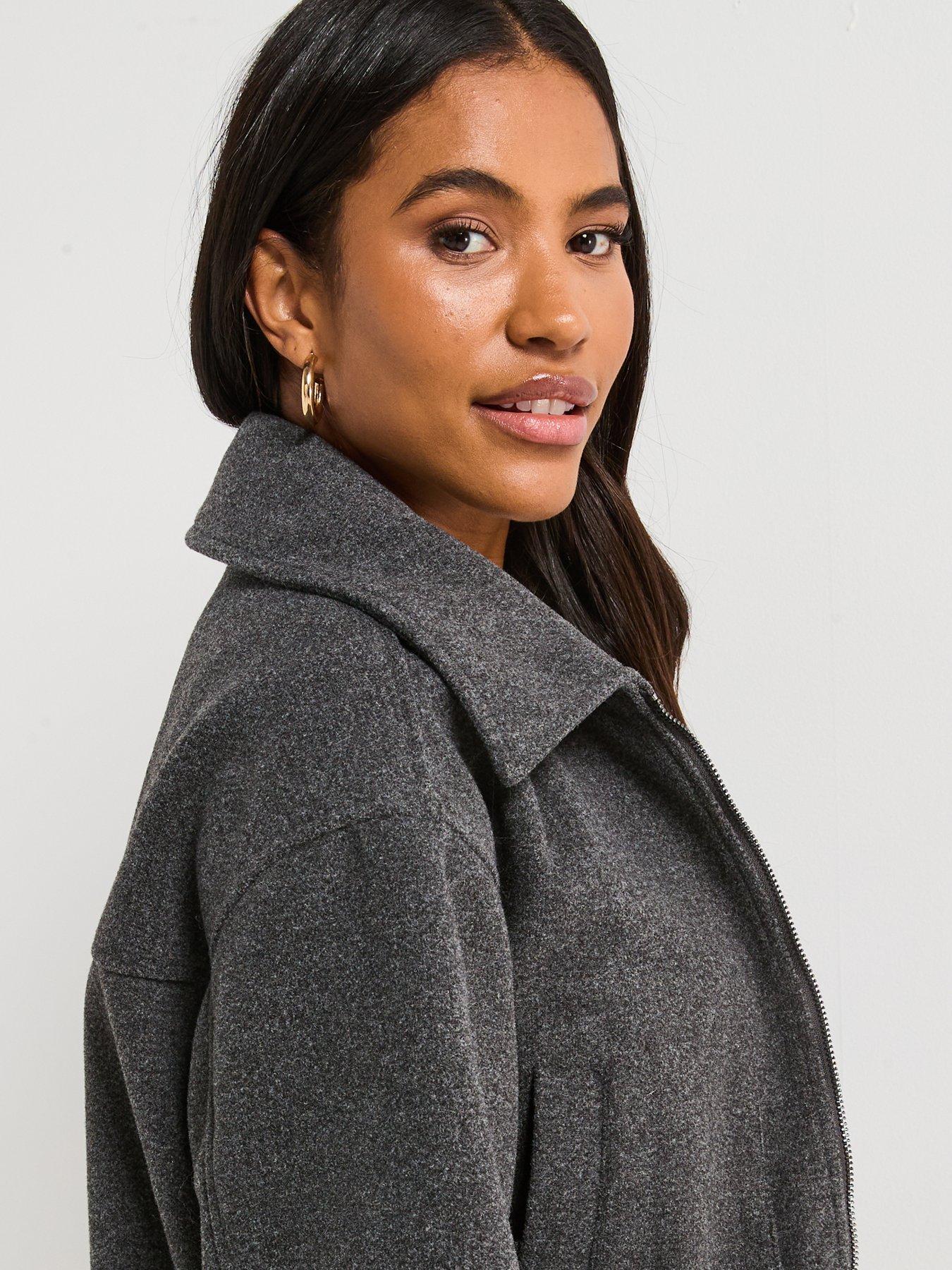 Image 4 of 6 of V by Very Faux Wool Zip Through Bomber Jacket - Grey