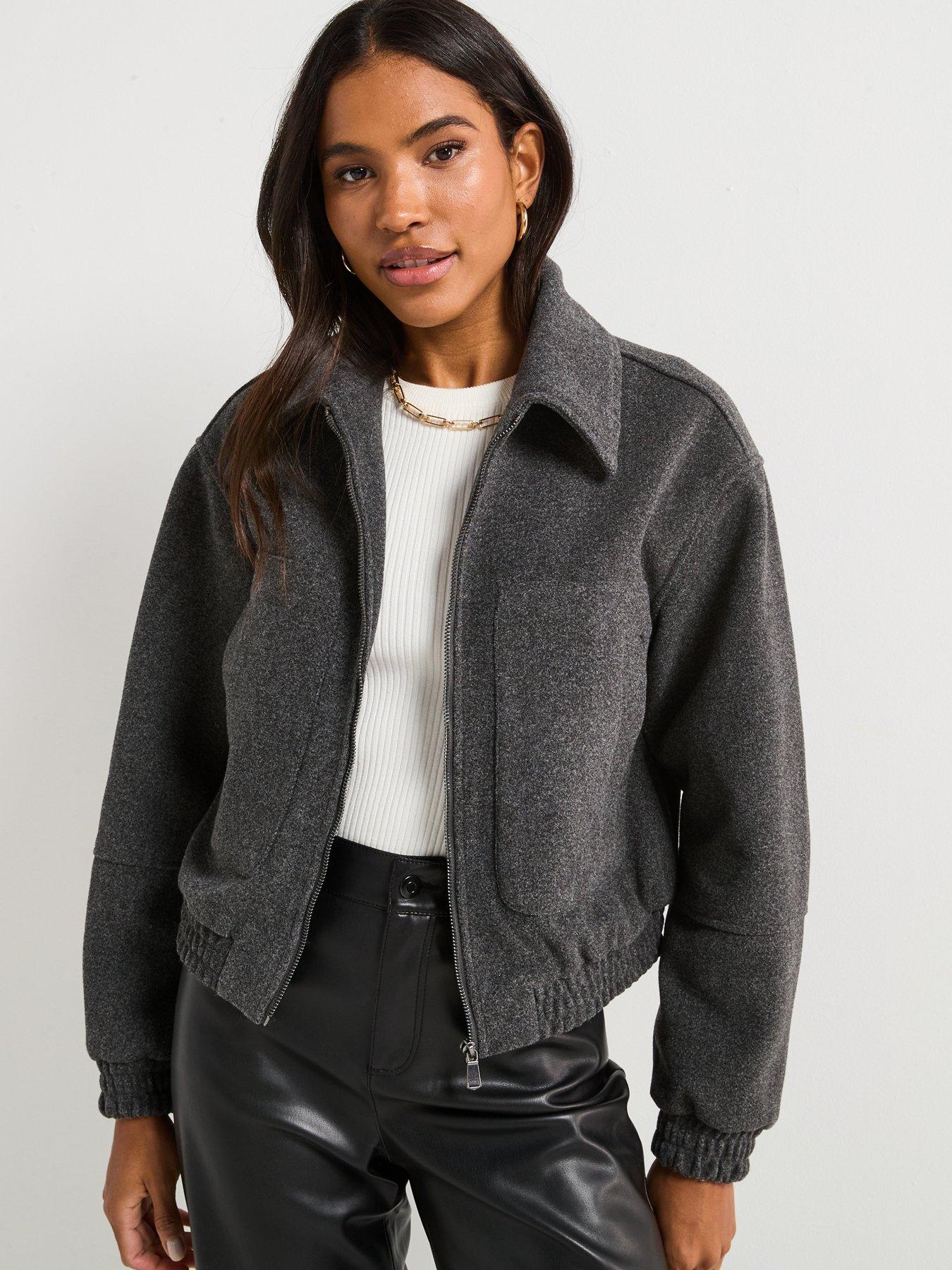 Image 6 of 6 of V by Very Faux Wool Zip Through Bomber Jacket - Grey