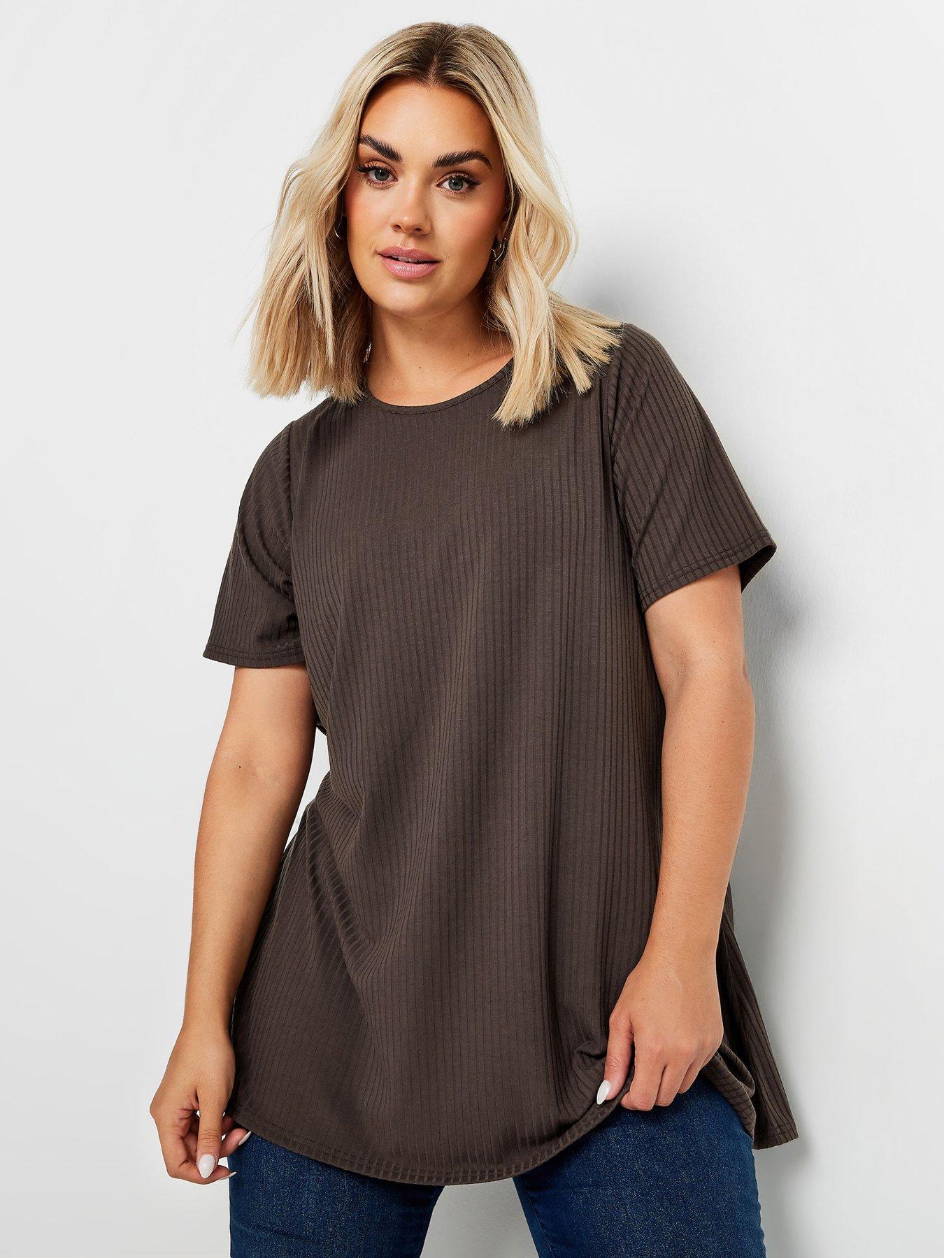 yours-curve-rib-t-shirt-brown