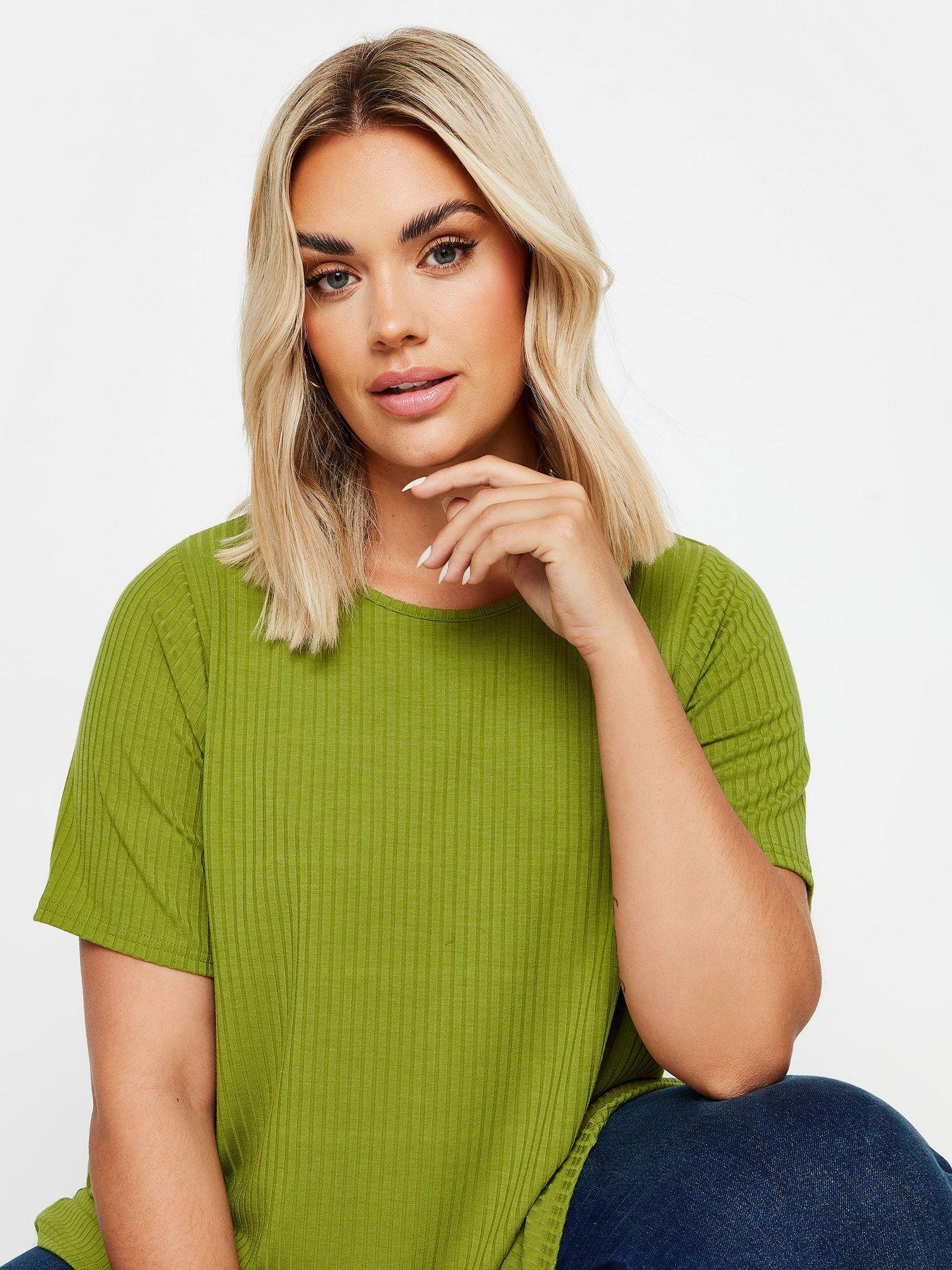 yours-curve-rib-t-shirt-greenoutfit