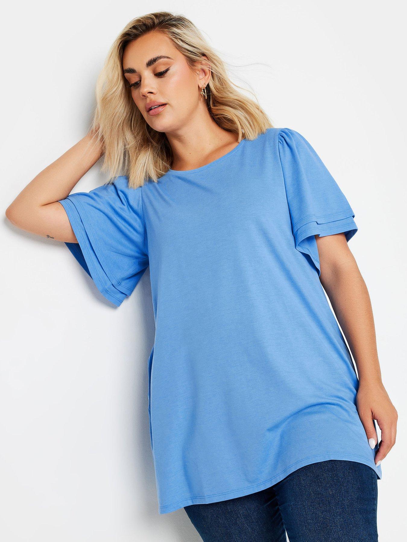 yours-curve-double-frill-angel-sleeve-top-blue