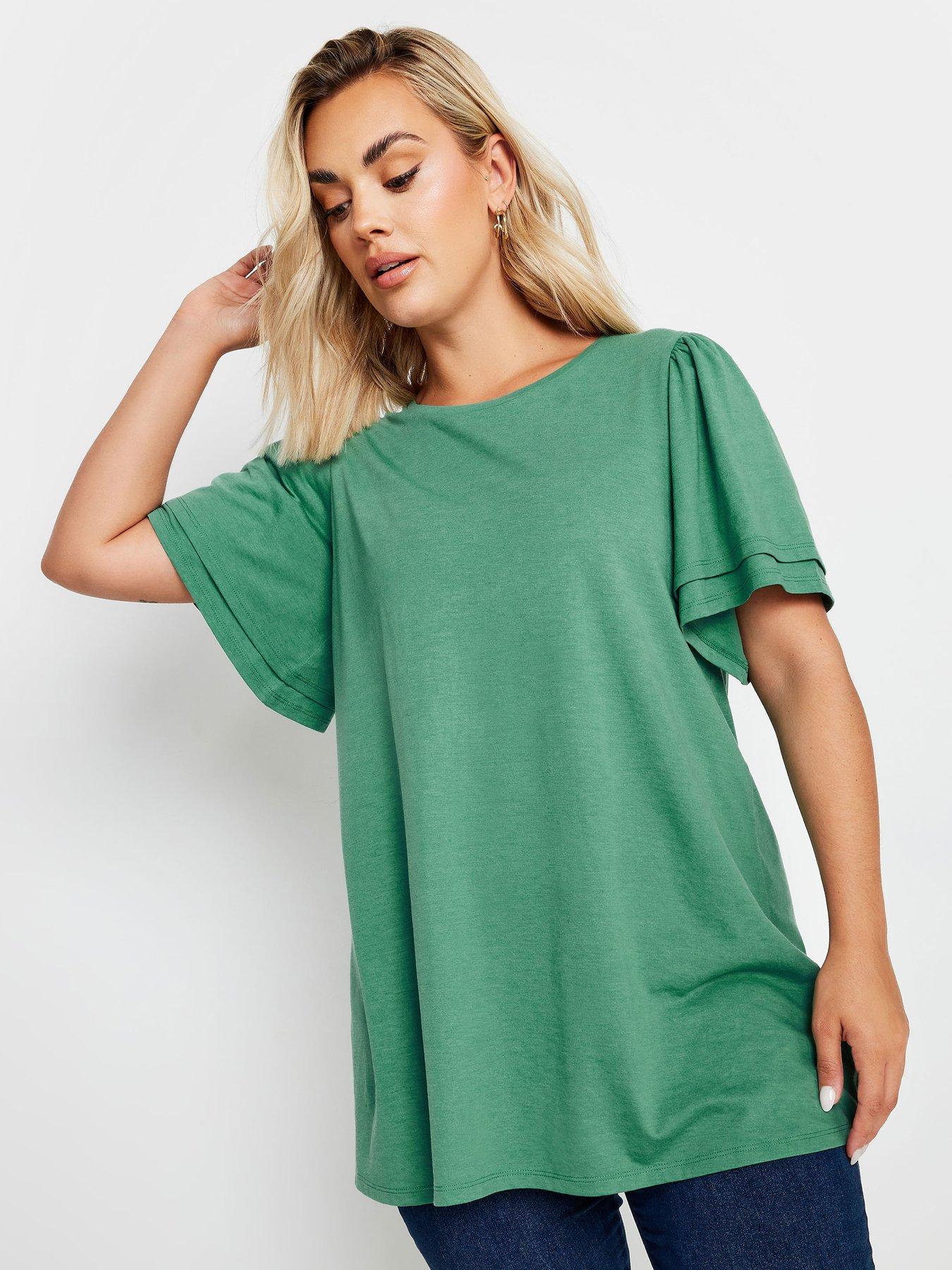 yours-curve-double-frill-angel-sleeve-top-green