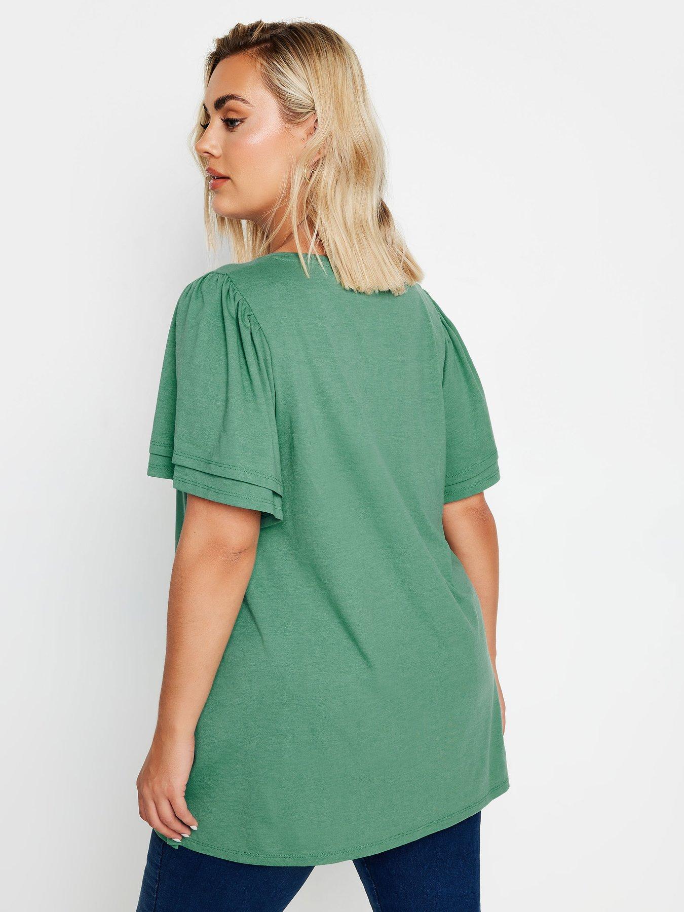 yours-curve-double-frill-angel-sleeve-top-greenstillFront