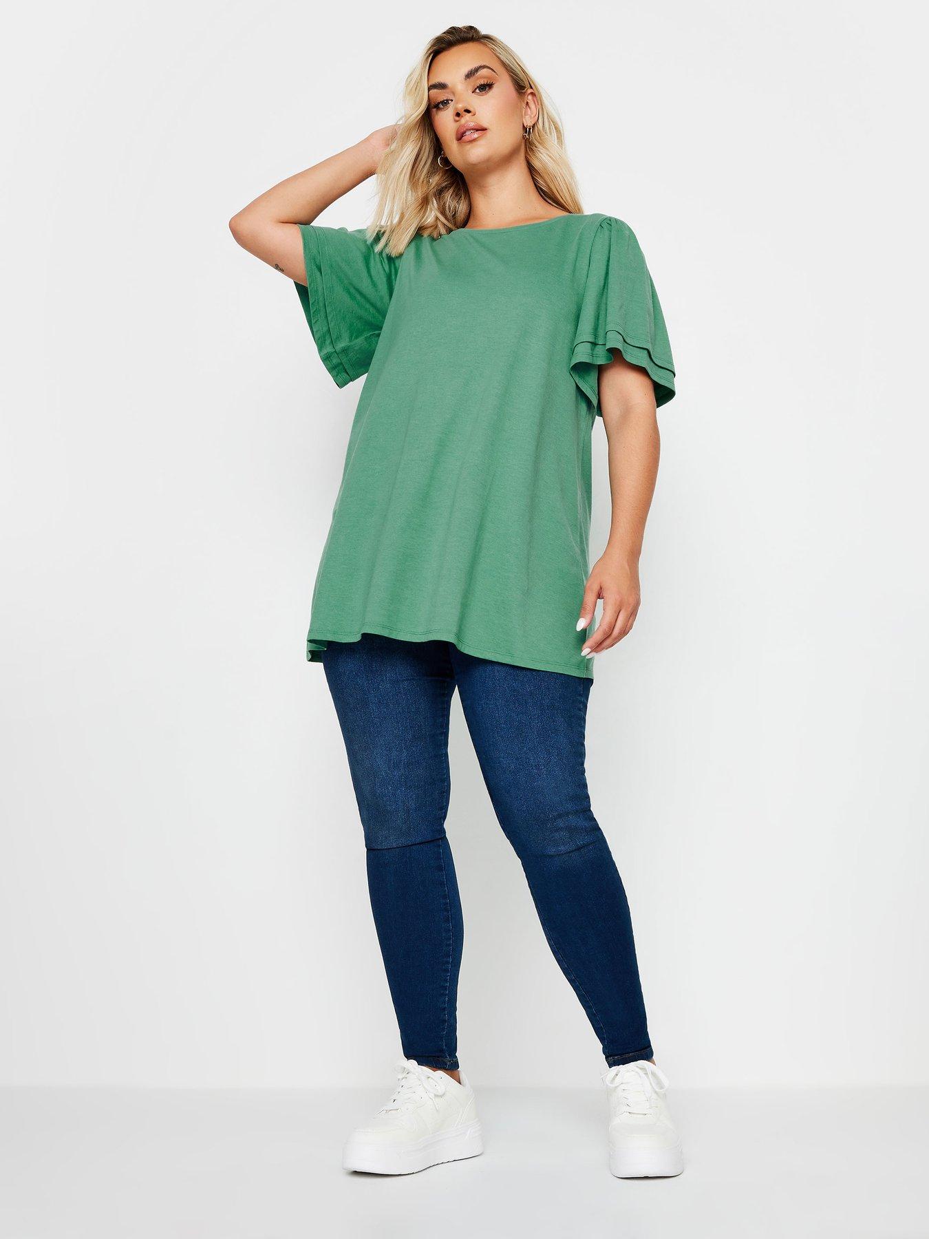 yours-curve-double-frill-angel-sleeve-top-greenback