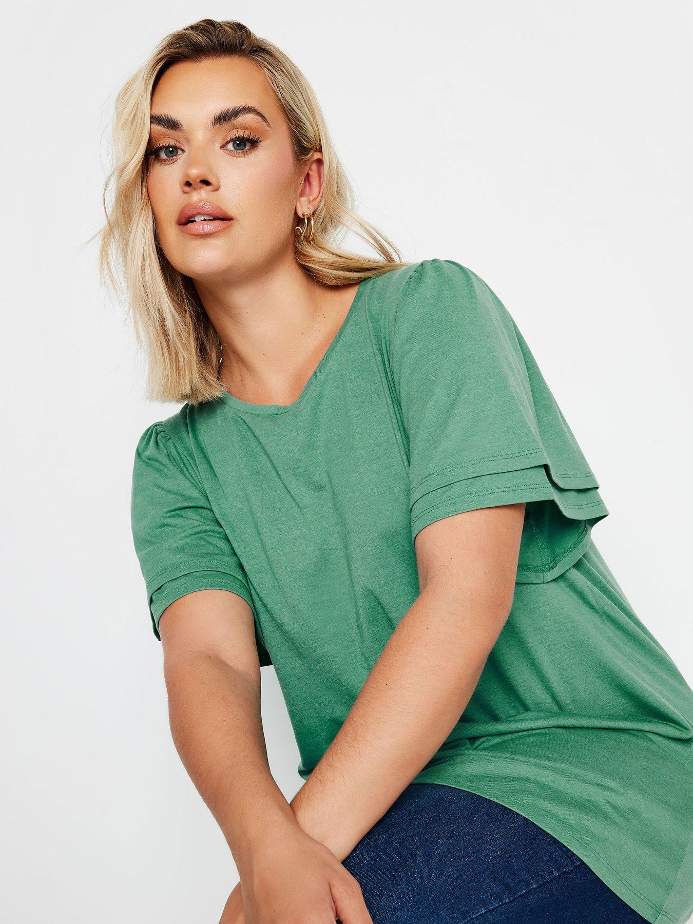 yours-curve-double-frill-angel-sleeve-top-greenoutfit