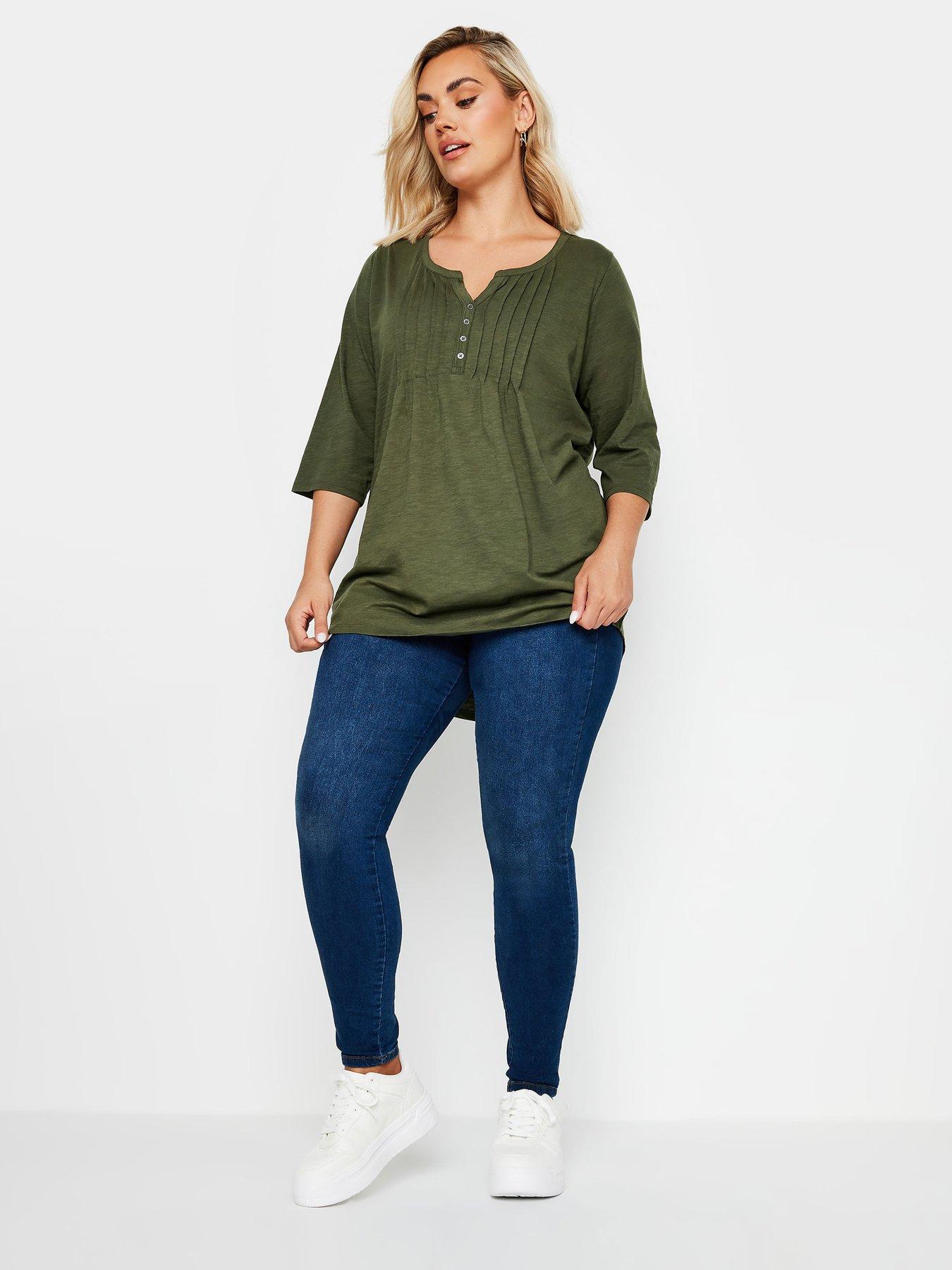 yours-curve-pintuck-henley-top-greenback