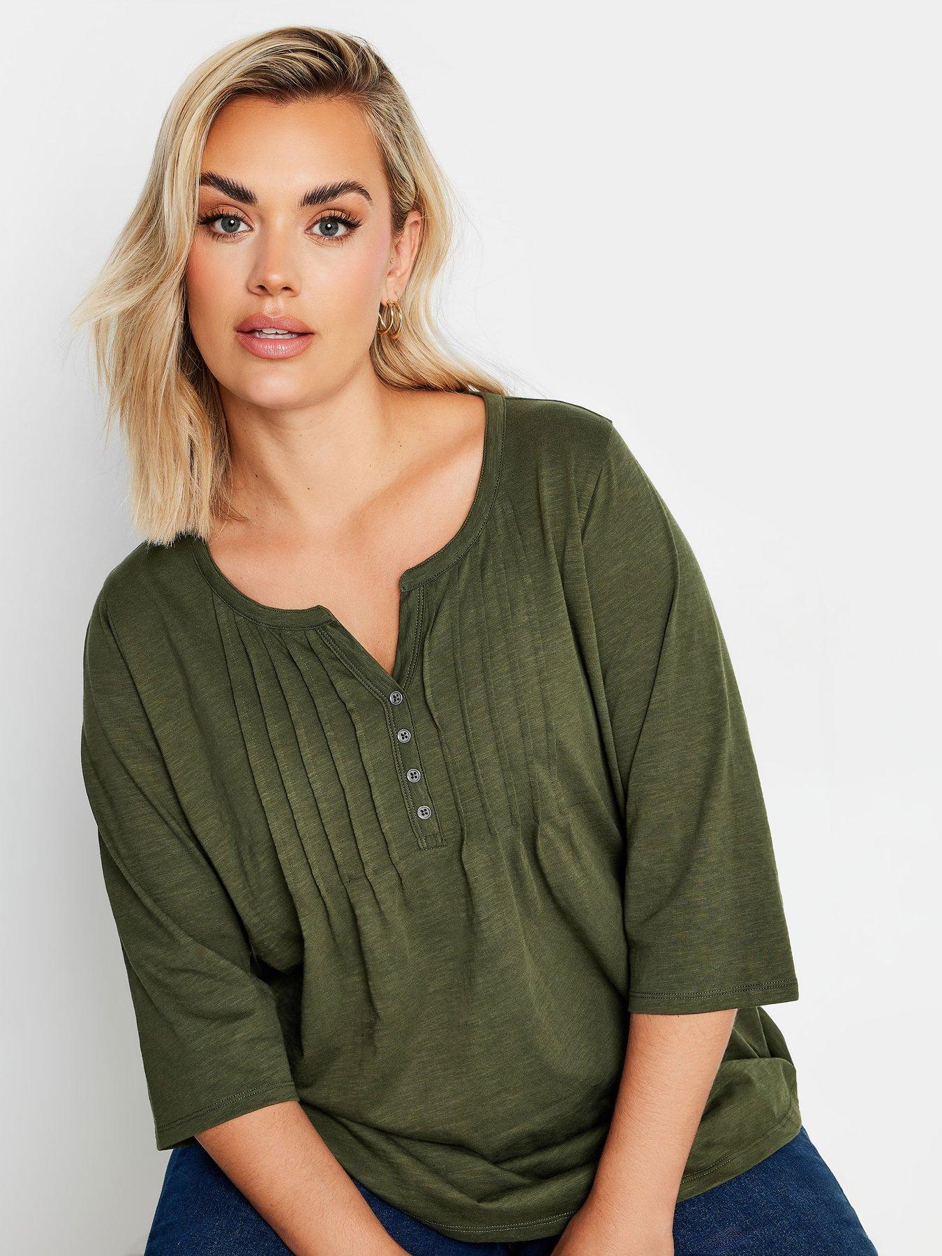 yours-curve-pintuck-henley-top-greenoutfit