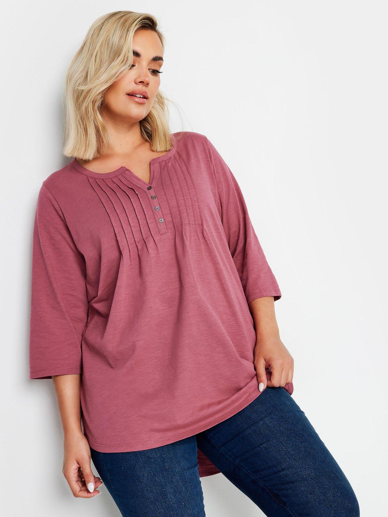 yours-curve-pintuck-henley-top-pink