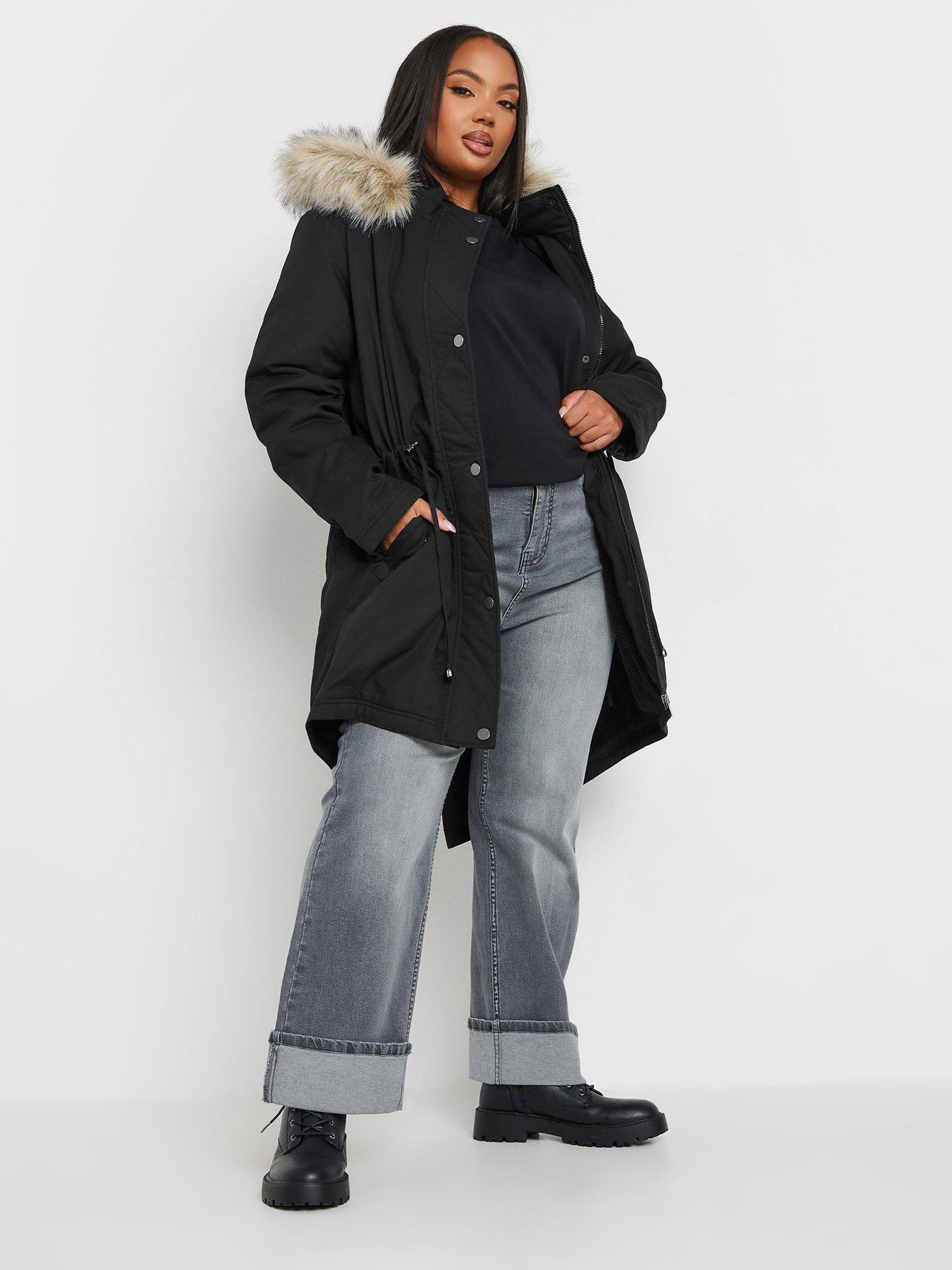 yours-curve-fur-trim-parka-black