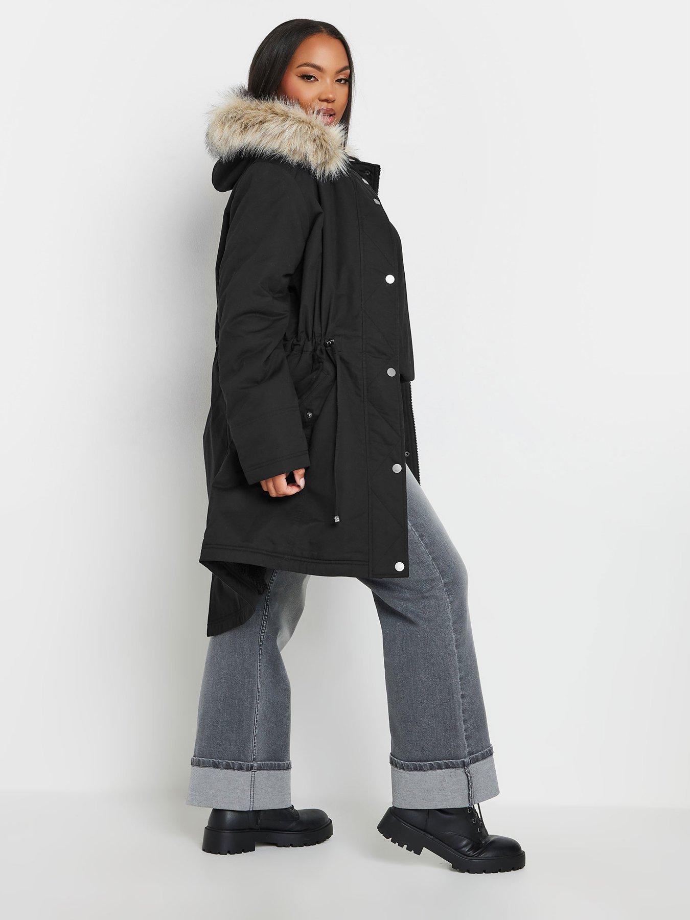 yours-curve-fur-trim-parka-blackstillFront