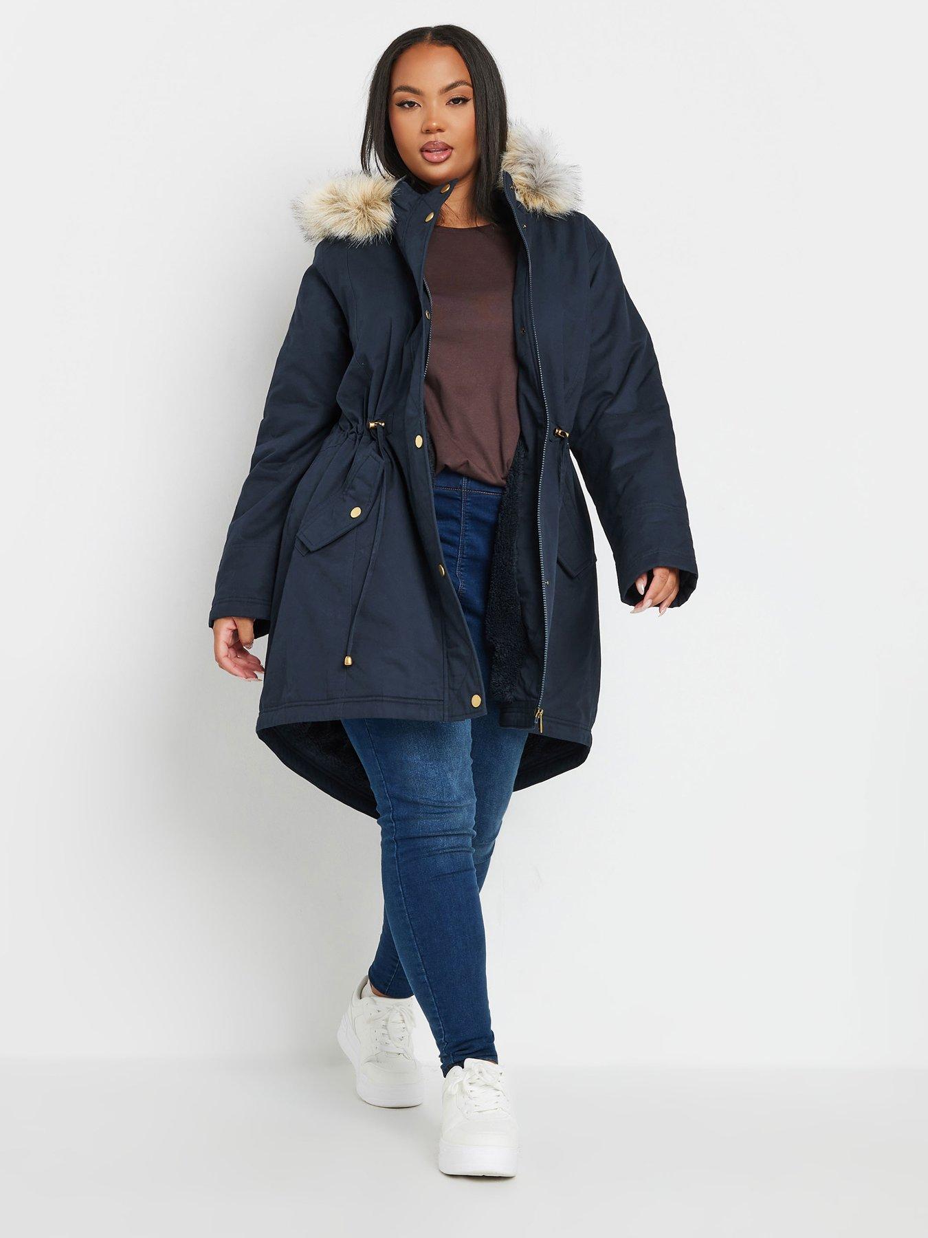 yours-curve-fur-trim-parka-blue