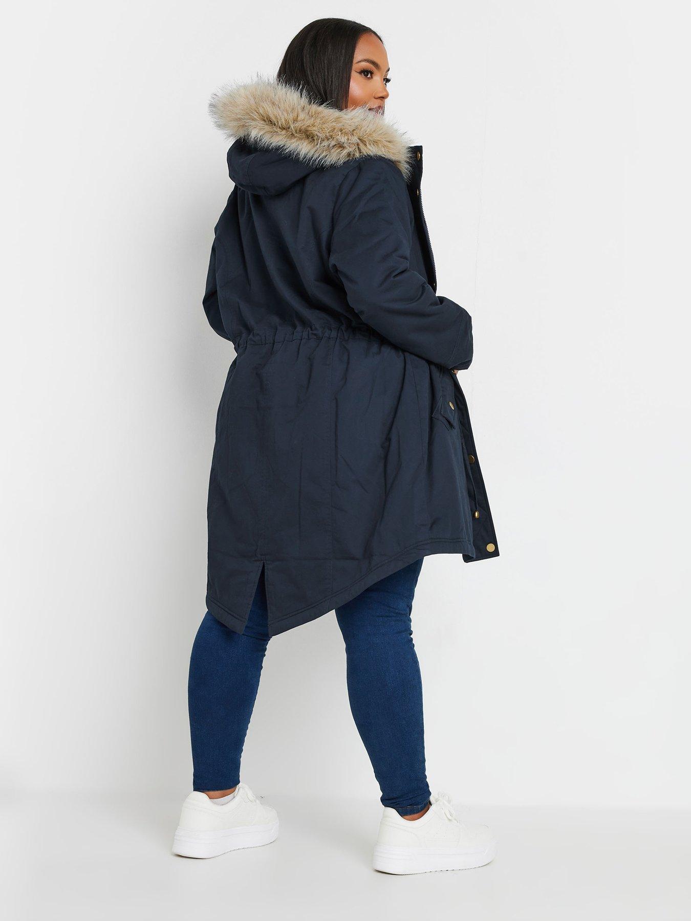 yours-curve-fur-trim-parka-bluestillFront