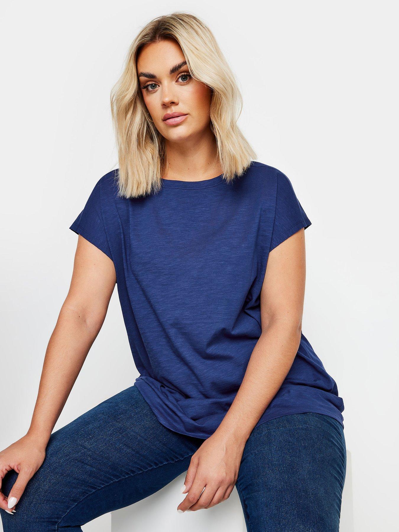 Image 1 of 4 of Yours Curve Grown On Slub Tee - Blue