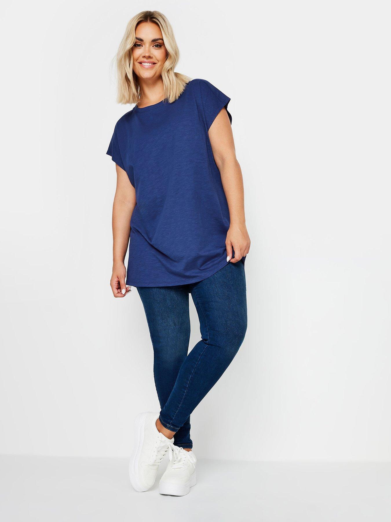 Image 3 of 4 of Yours Curve Grown On Slub Tee - Blue