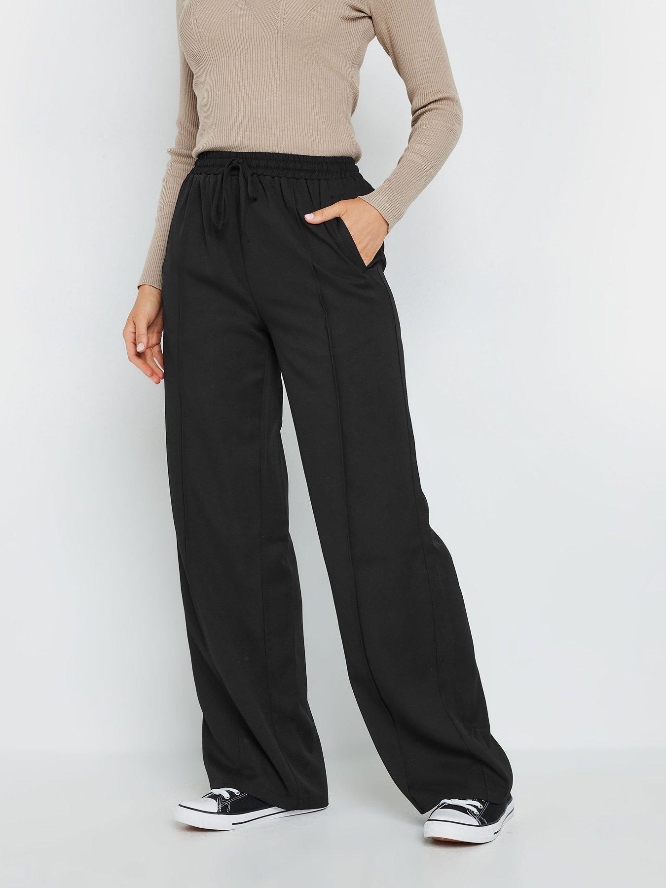 Long Tall Sally Tie Waist Wide Leg Trousers - Black