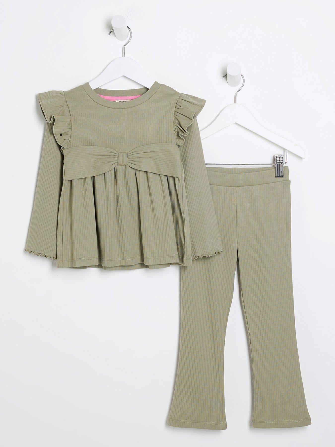 river-island-mini-mini-girl-bow-peplum-top-set-khaki