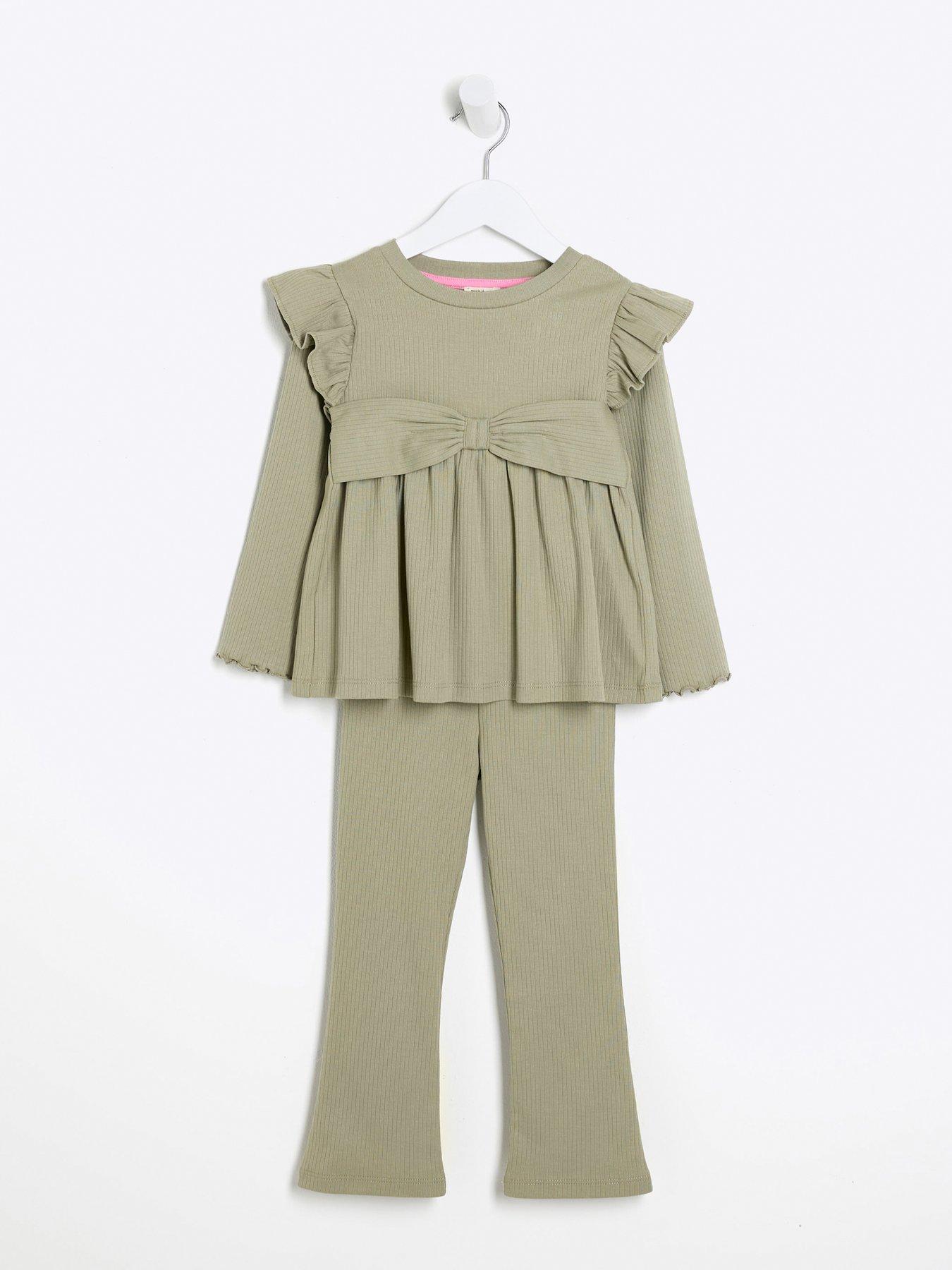 river-island-mini-mini-girl-bow-peplum-top-set-khakistillFront