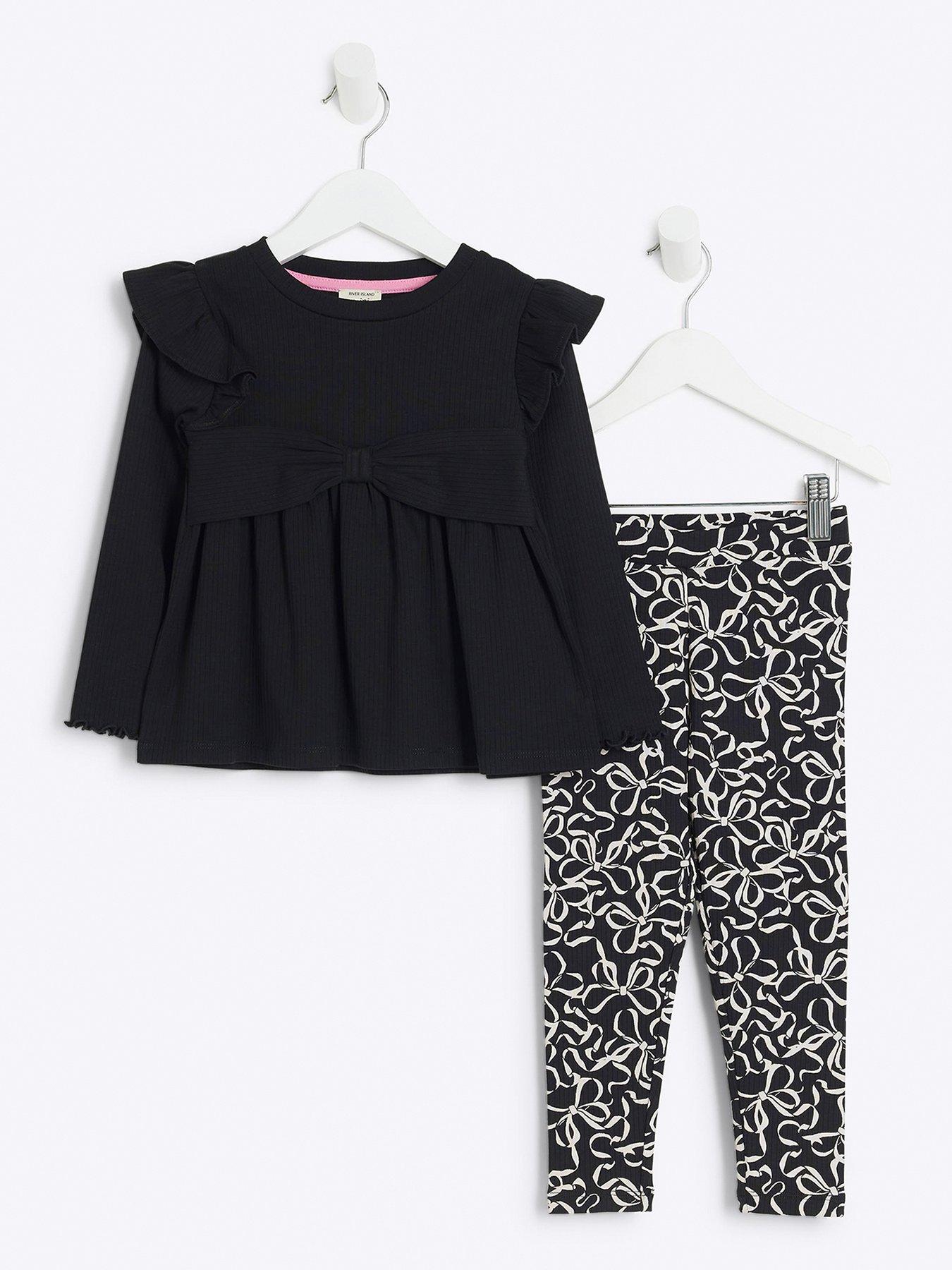 river-island-mini-mini-girls-top-and-bow-leggings-set-blackfront