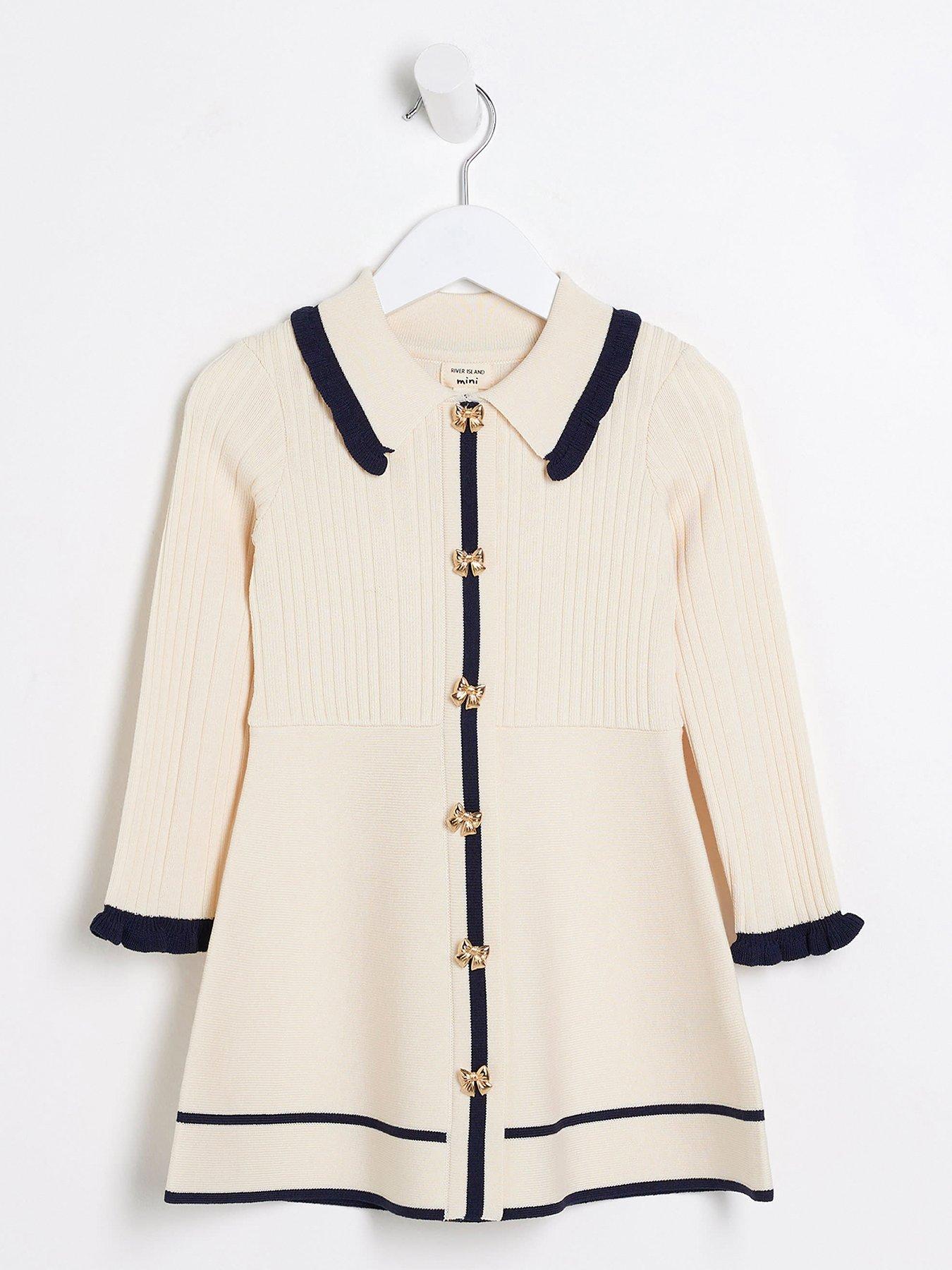 river-island-mini-mini-girl-ribbed-polo-dress-cream