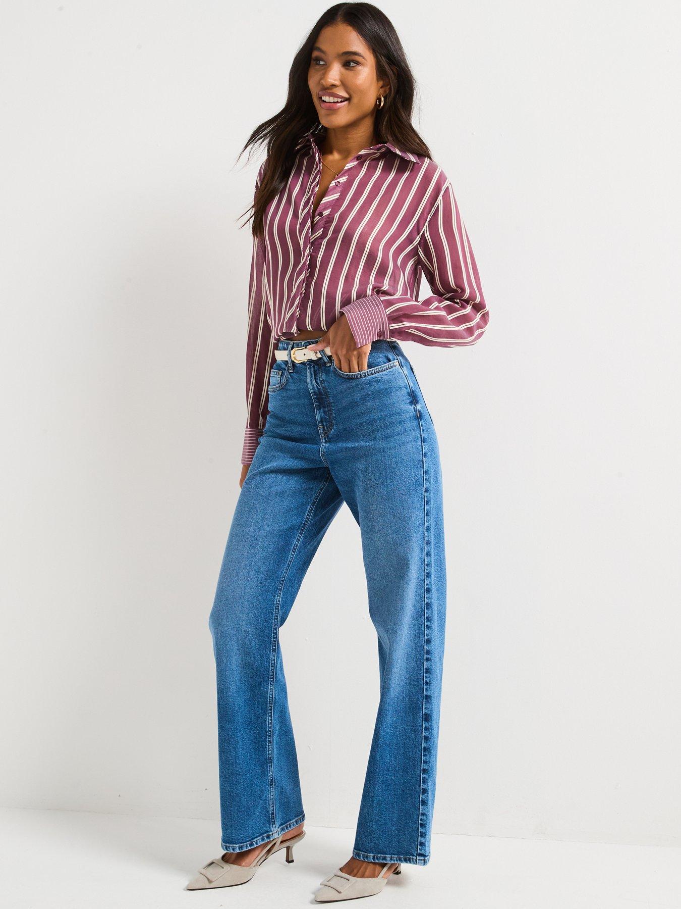 Image 3 of 6 of V by Very Comfort Stretch Wide Leg Jeans &nbsp;- Mid Wash