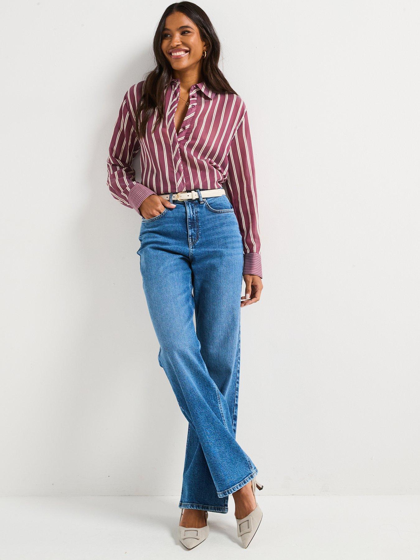 Image 6 of 6 of V by Very Comfort Stretch Wide Leg Jeans &nbsp;- Mid Wash