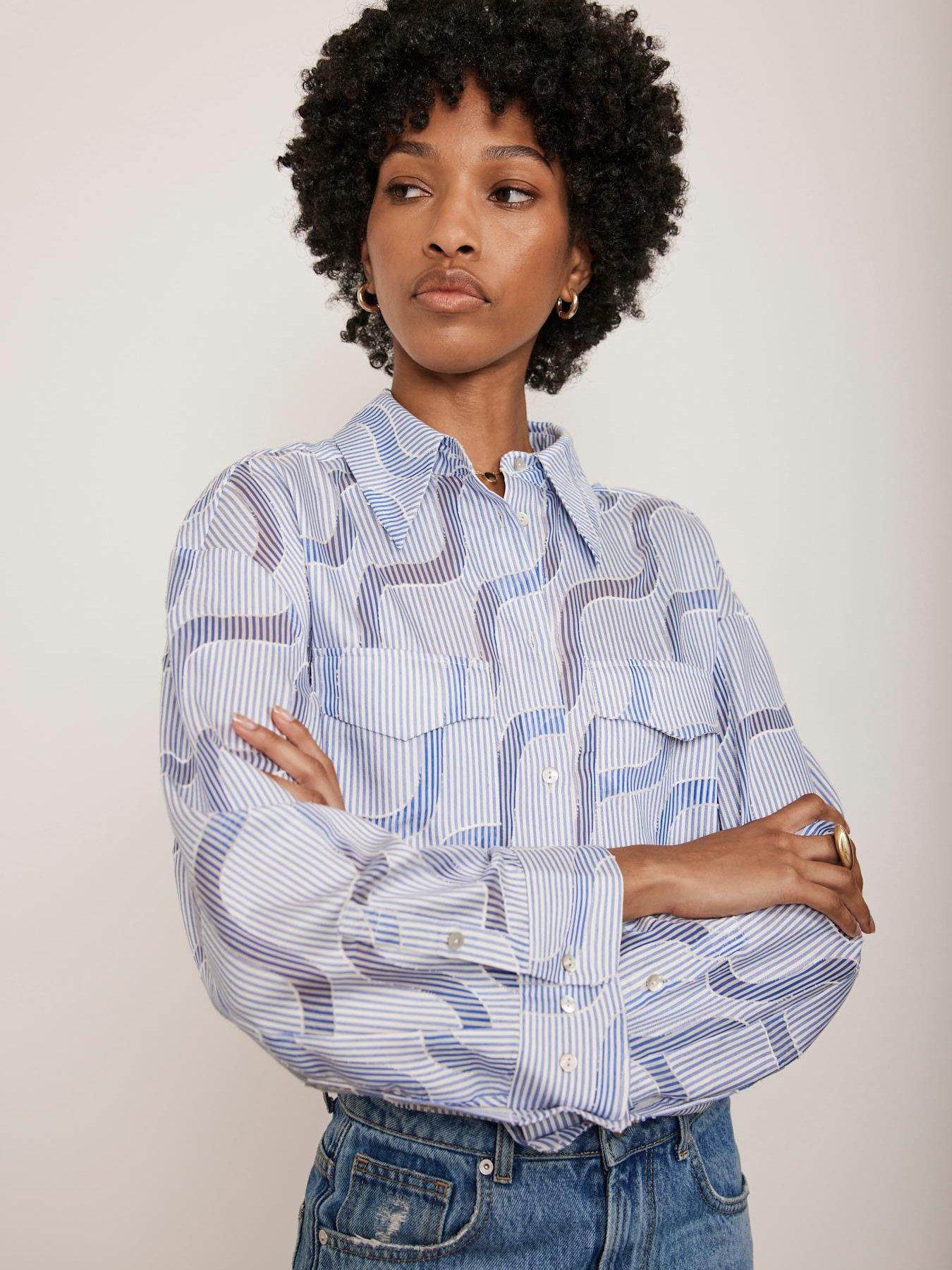 Image 1 of 5 of Mint Velvet Blue Stripe Jacquard Shirt